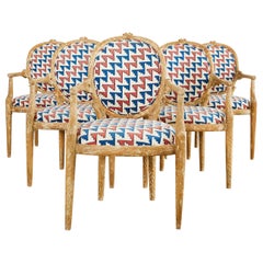 Set of Six Mid-century Italian Regency Faux Bois Dining Armchairs