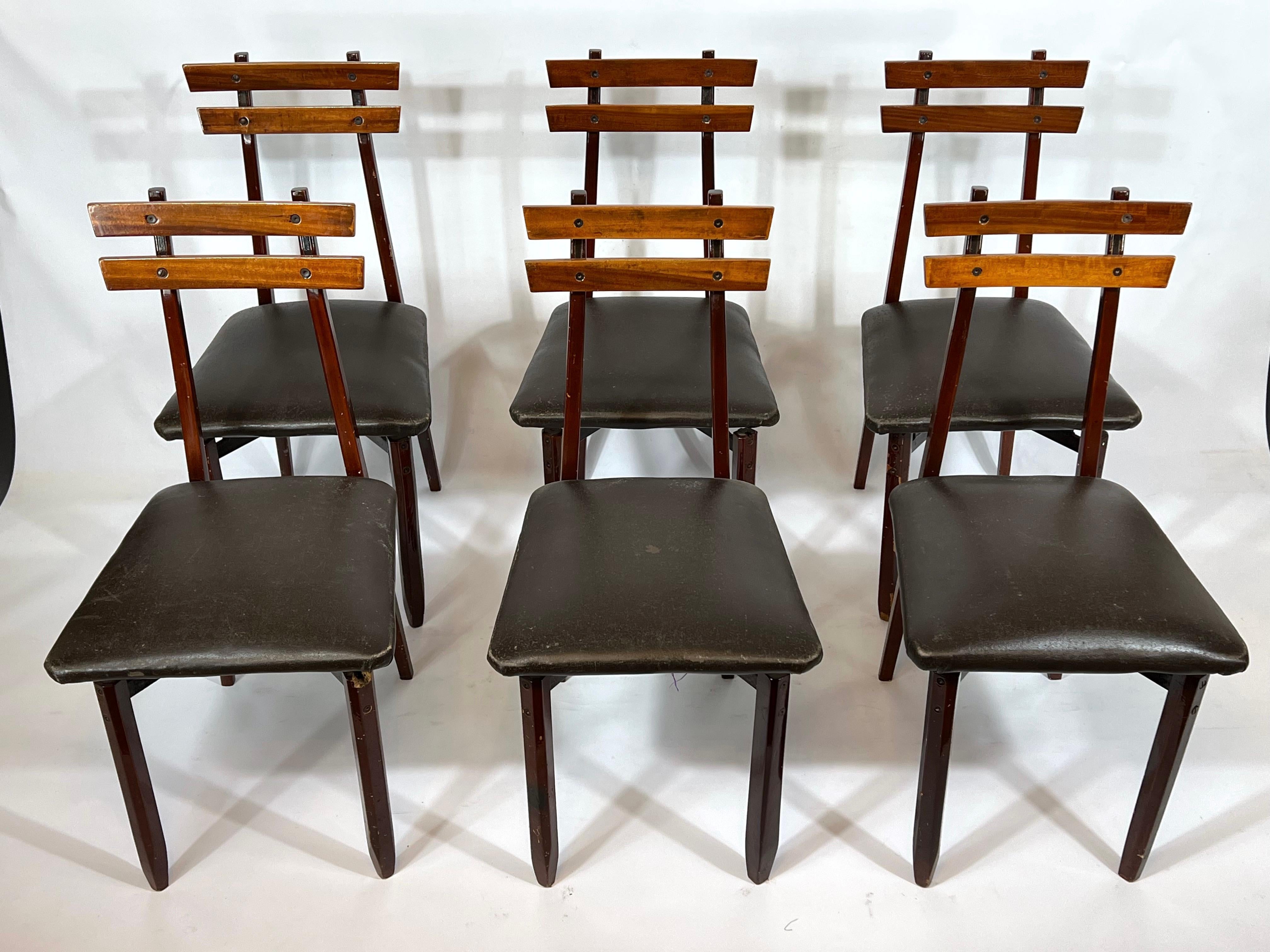 Mid-Century Modern Set of Six Mid-Century Italian Wood Chairs For Sale
