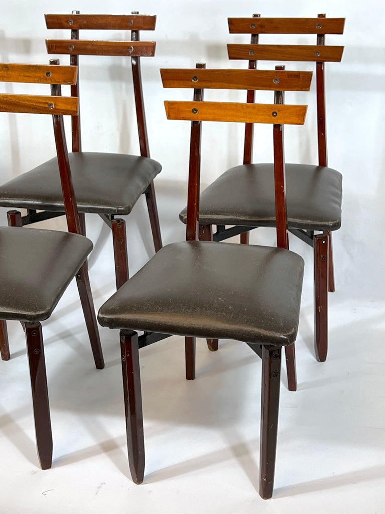 Set of Six MidCentury Italian Wood Chairs For Sale at 1stDibs