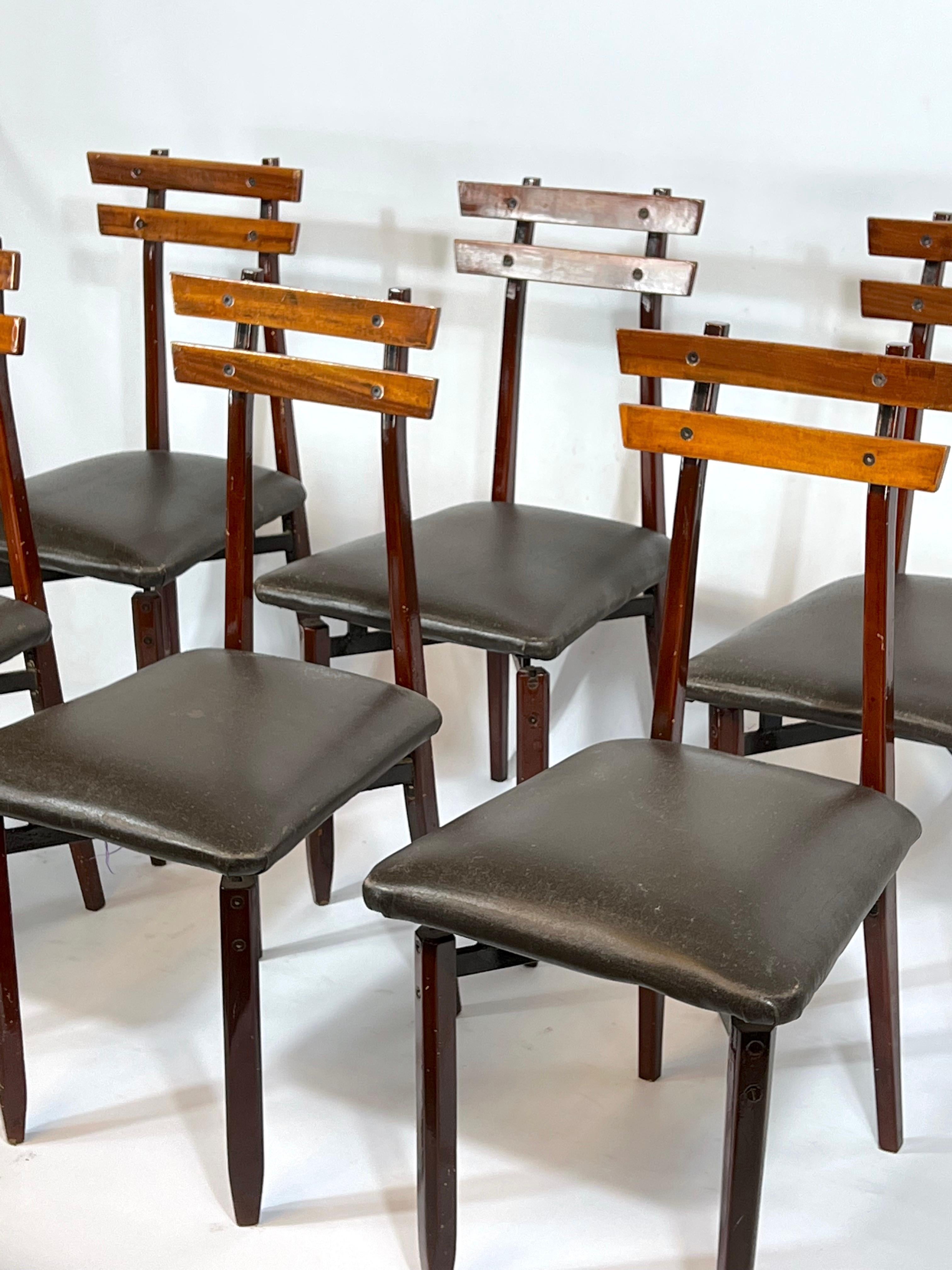 20th Century Set of Six Mid-Century Italian Wood Chairs For Sale