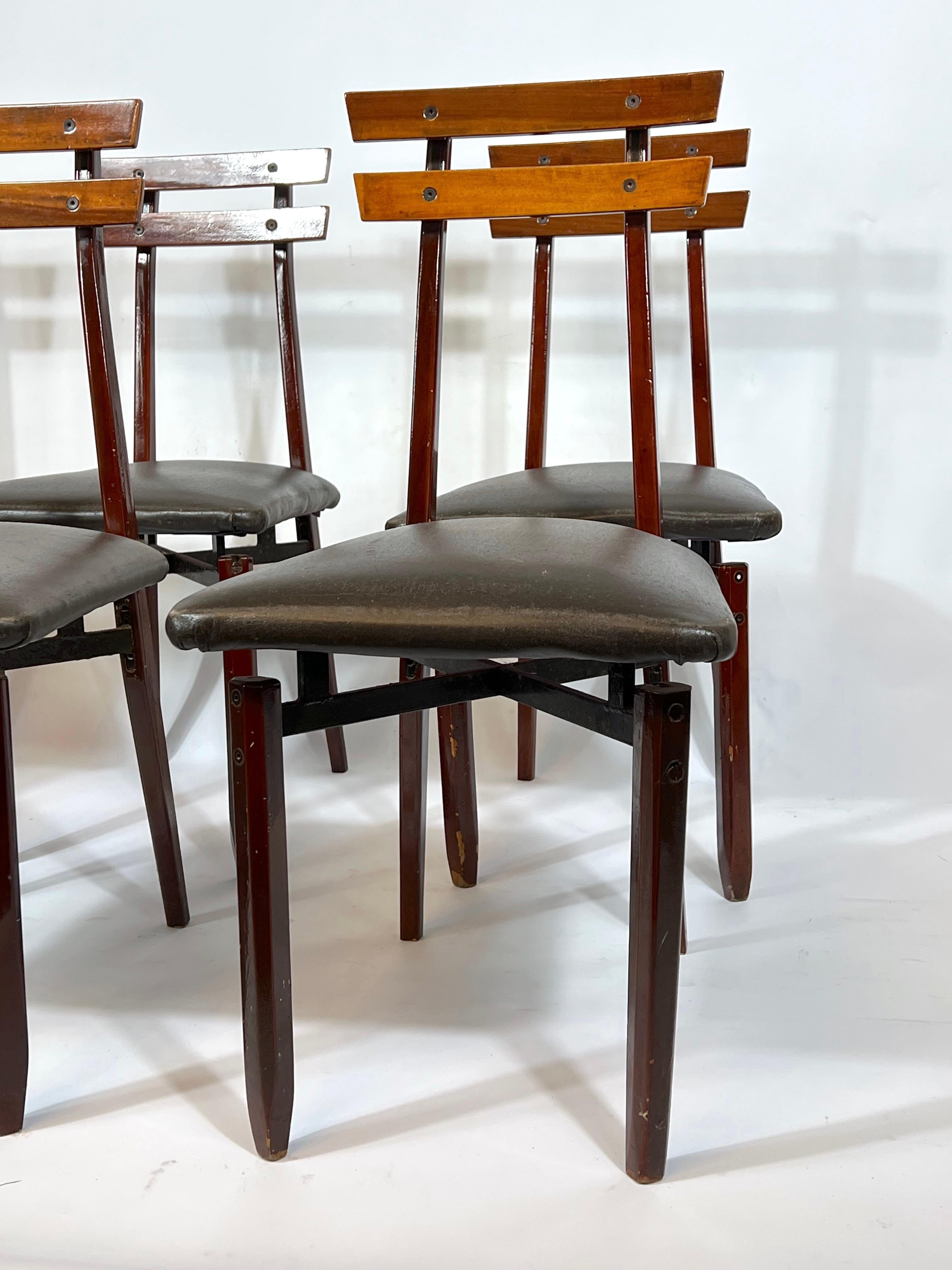 Metal Set of Six Mid-Century Italian Wood Chairs For Sale