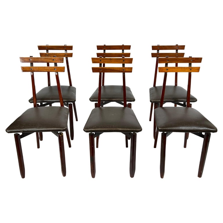 Set of Six MidCentury Italian Wood Chairs For Sale at 1stDibs