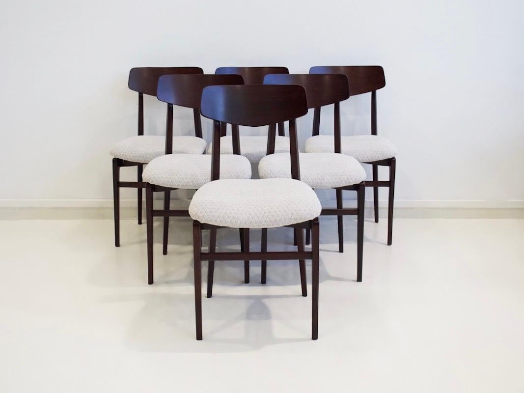 Mid-Century Modern Set of Six Mid-Century Italian Wooden Dining Chairs For Sale