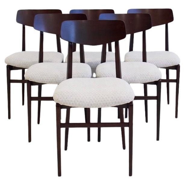 Set of Six Mid-Century Italian Wooden Dining Chairs
