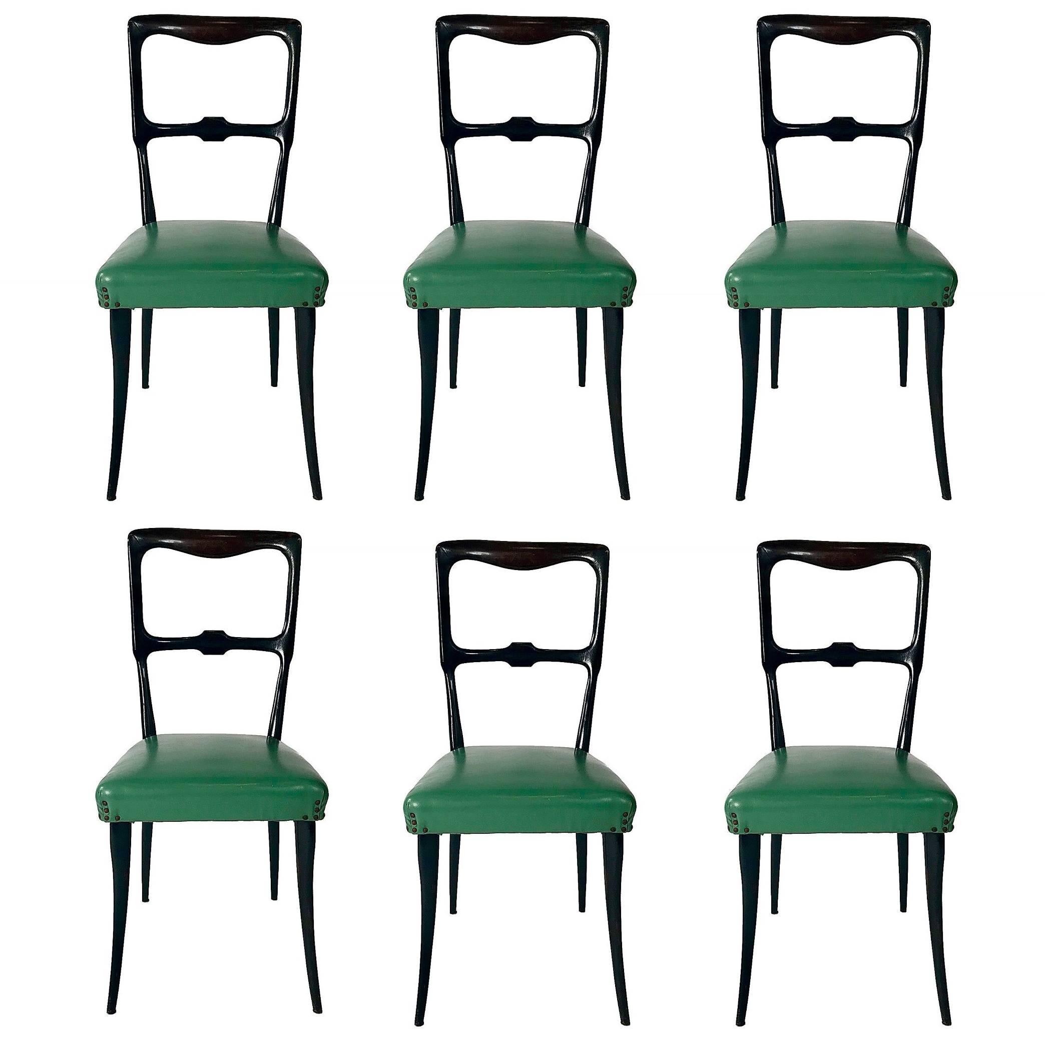 Set of Six Mid Century Lacquered Dining Chairs Attributed to Paolo Buffa