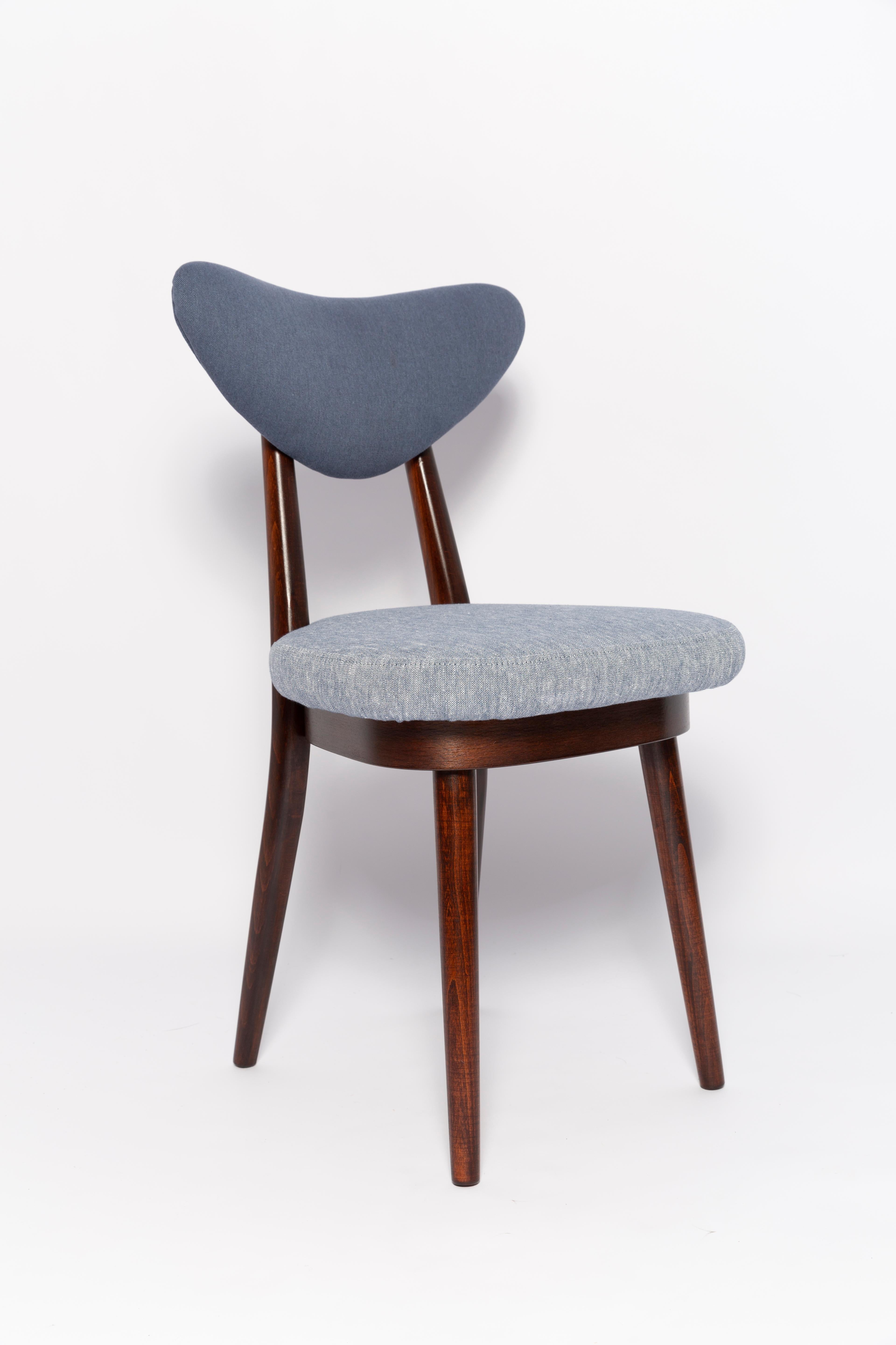Set of Six Midcentury Light and Medium Blue Denim Heart Chairs, Europe, 1960s In Excellent Condition For Sale In 05-080 Hornowek, PL