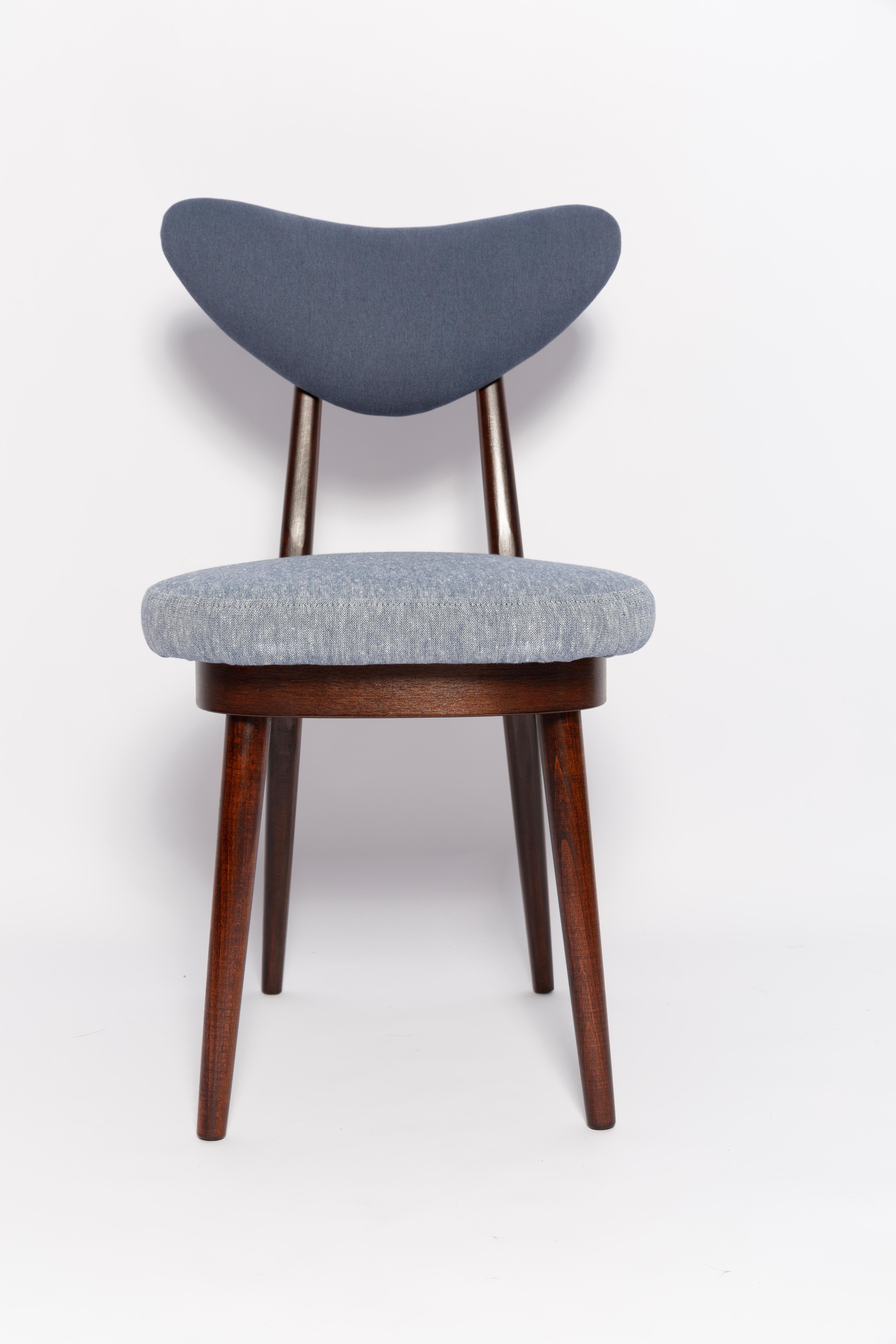 20th Century Set of Six Midcentury Light and Medium Blue Denim Heart Chairs, Europe, 1960s For Sale