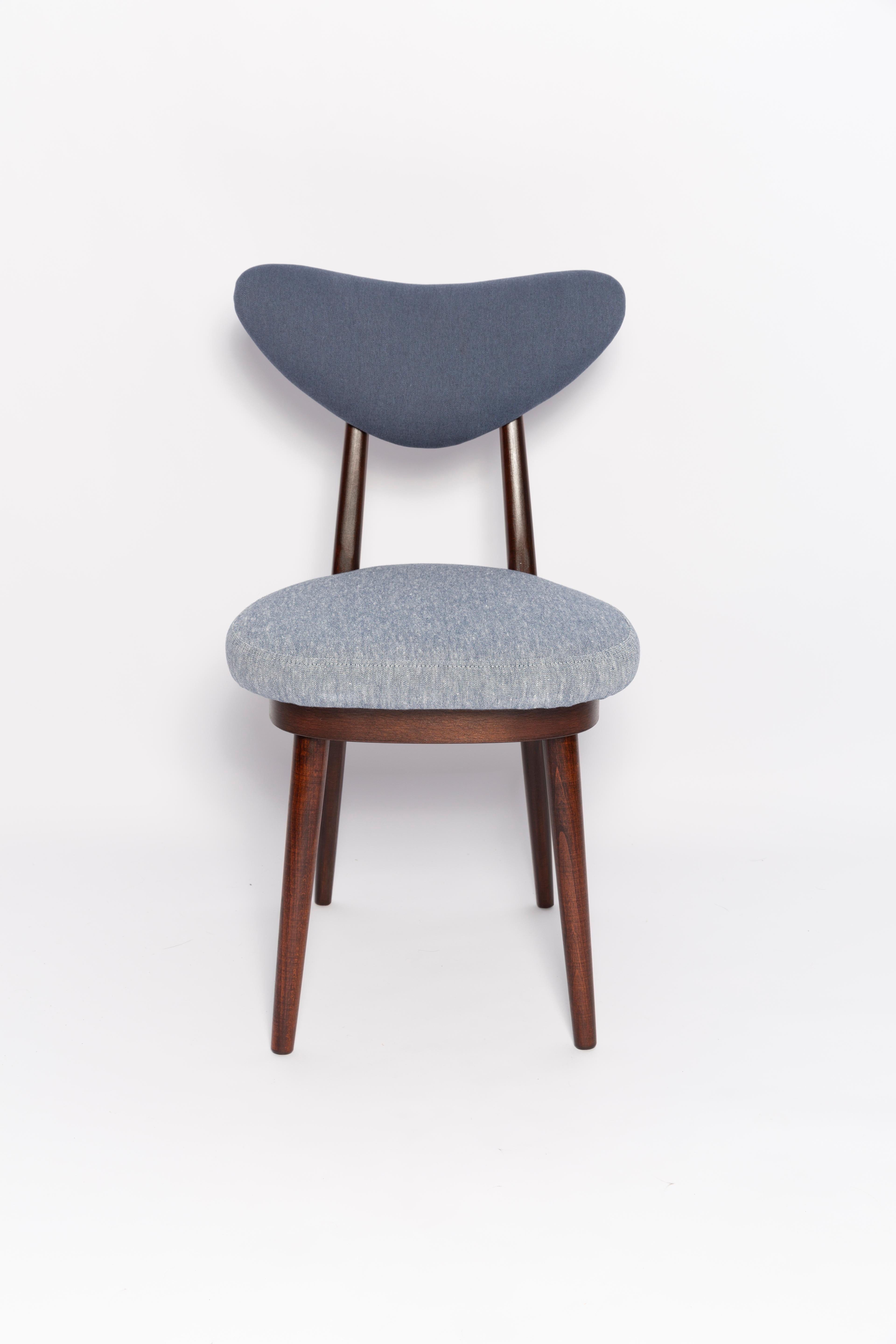 Velvet Set of Six Midcentury Light and Medium Blue Denim Heart Chairs, Europe, 1960s For Sale