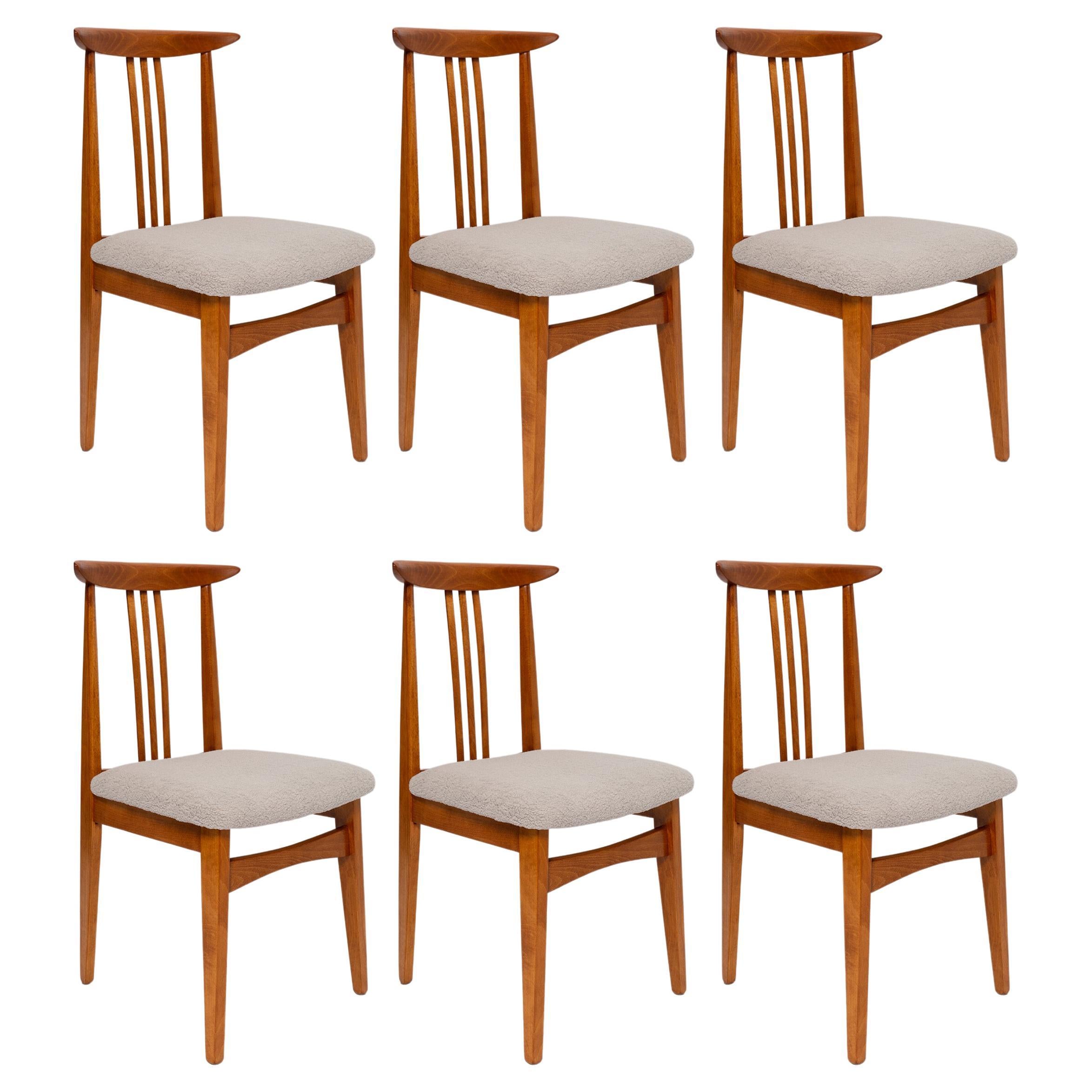 Set of Six Mid-Century Linen Boucle Chairs, by M. Zielinski, Europe, 1960s