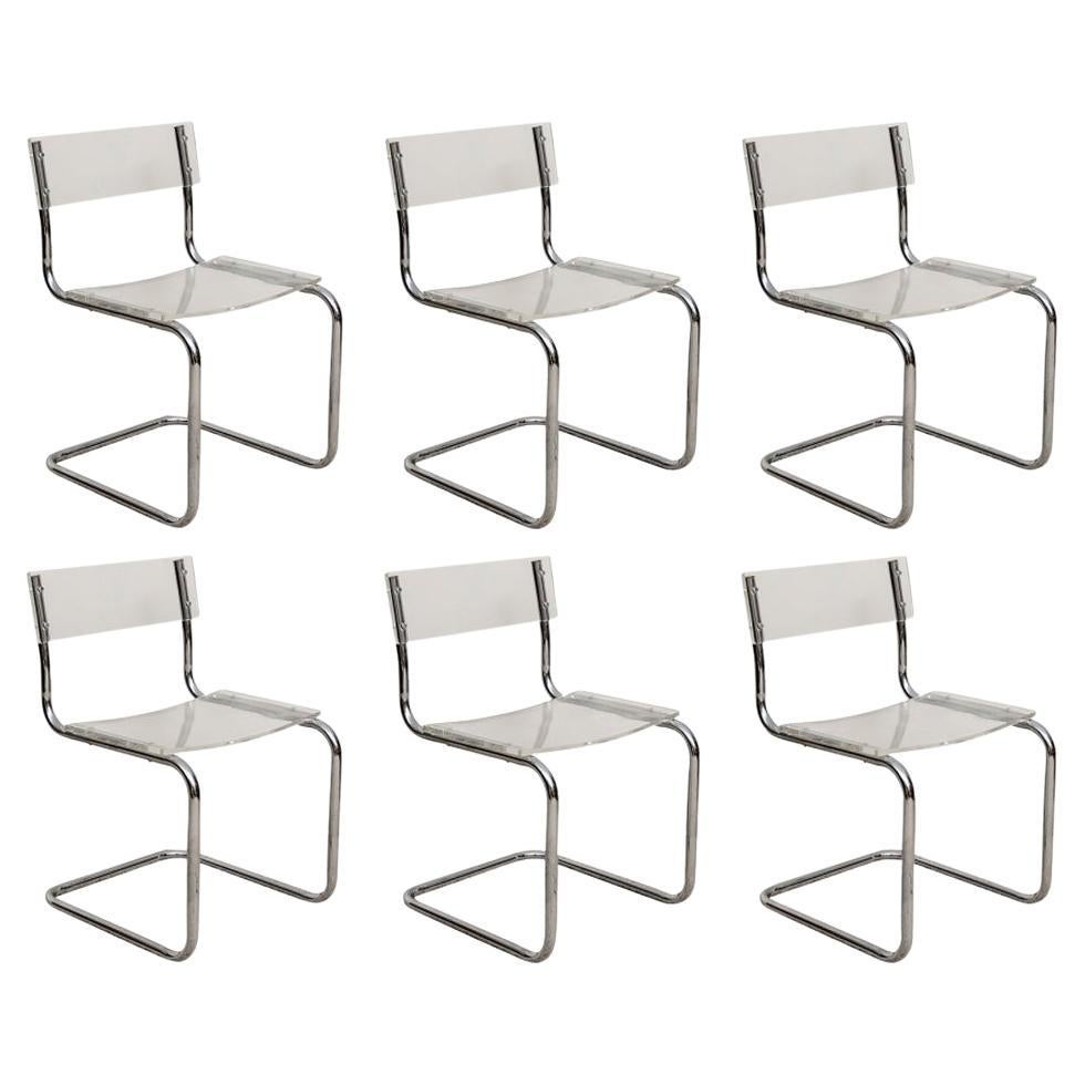 Set Of Six Mid Century  Lucite And Chrome Side Chairs