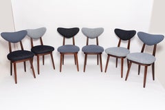 Set of Six Midcentury Mixed Blue Denim Heart Chairs, Europe, 1960s