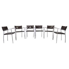 Set of Six Mid Century Modern Armchairs by Arper, Leather & Chrome