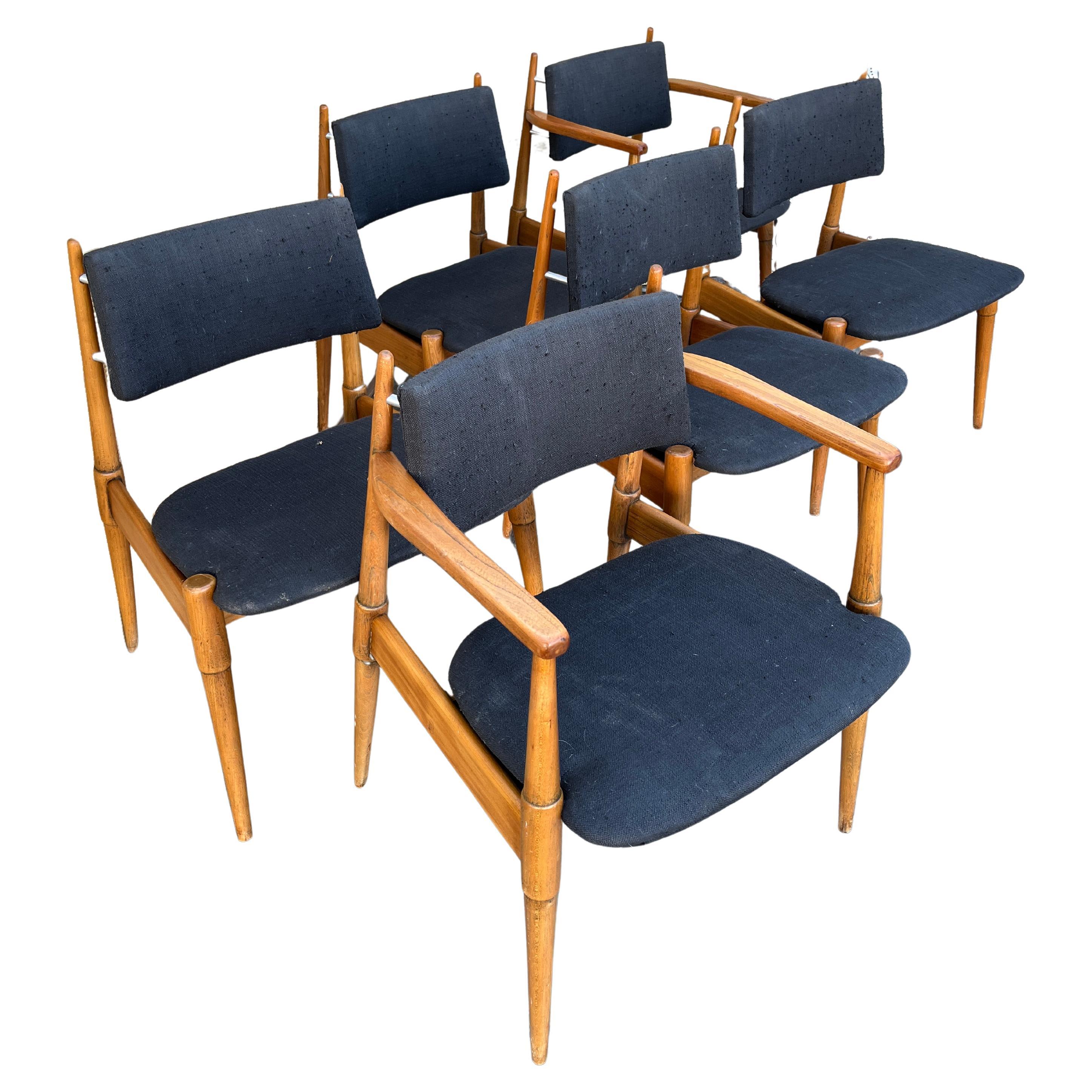 Set of Six Mid-Century Modern Atomic Era Dining Chairs Circa 1960s