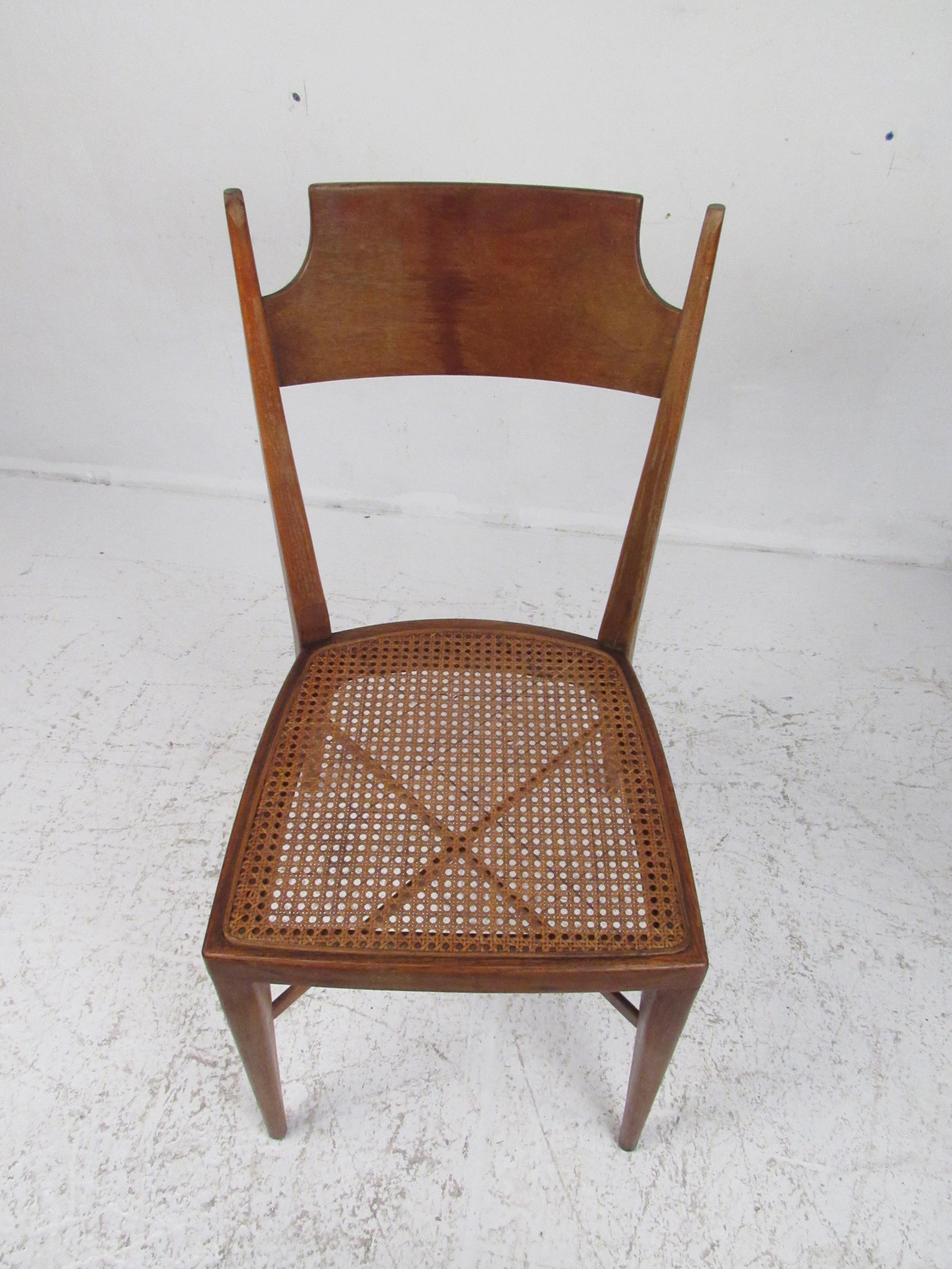 Mid-20th Century Set of Six Mid-Century Modern Cane and Walnut Dining Chairs For Sale