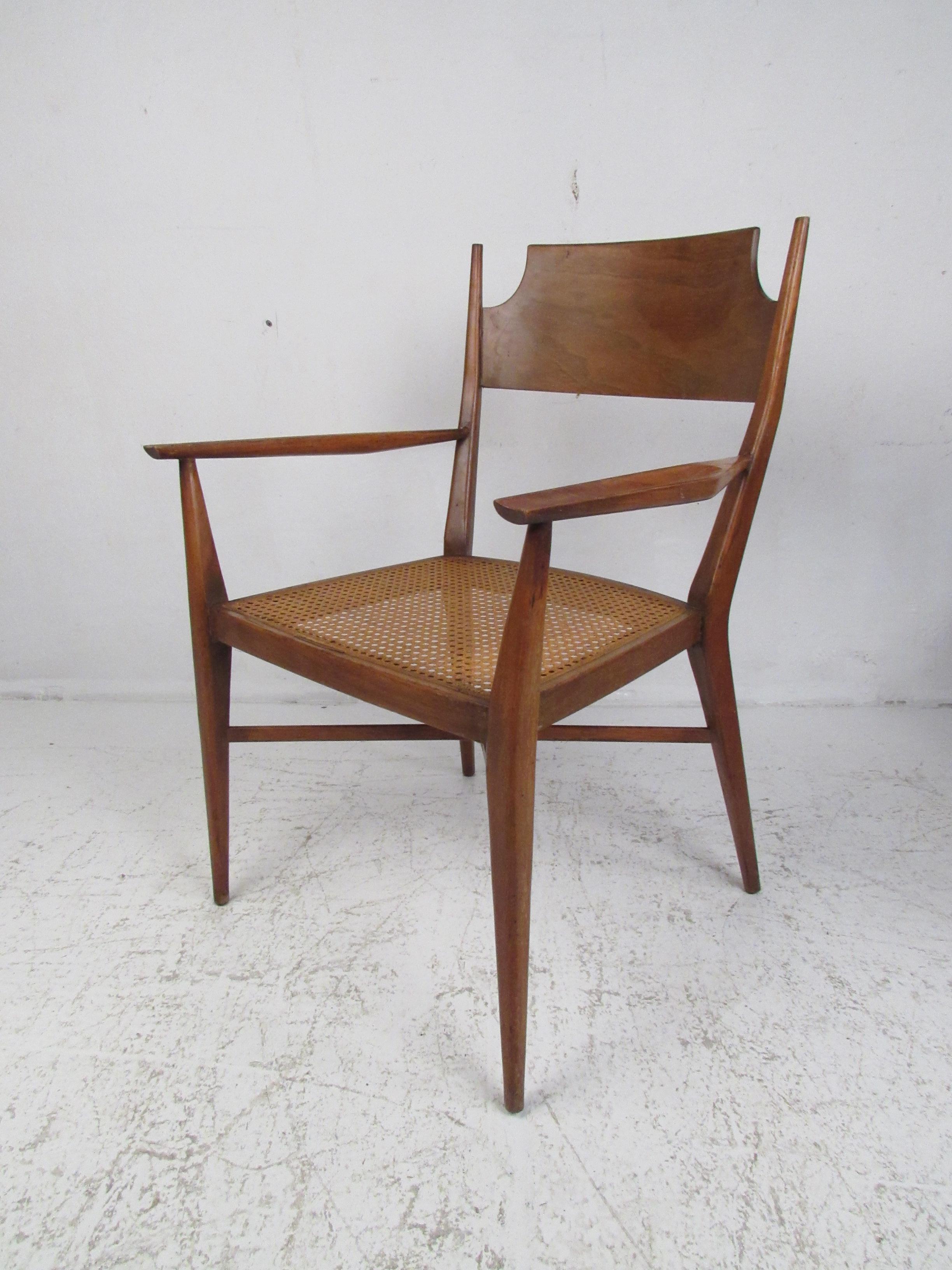 Set of Six Mid-Century Modern Cane and Walnut Dining Chairs For Sale 1