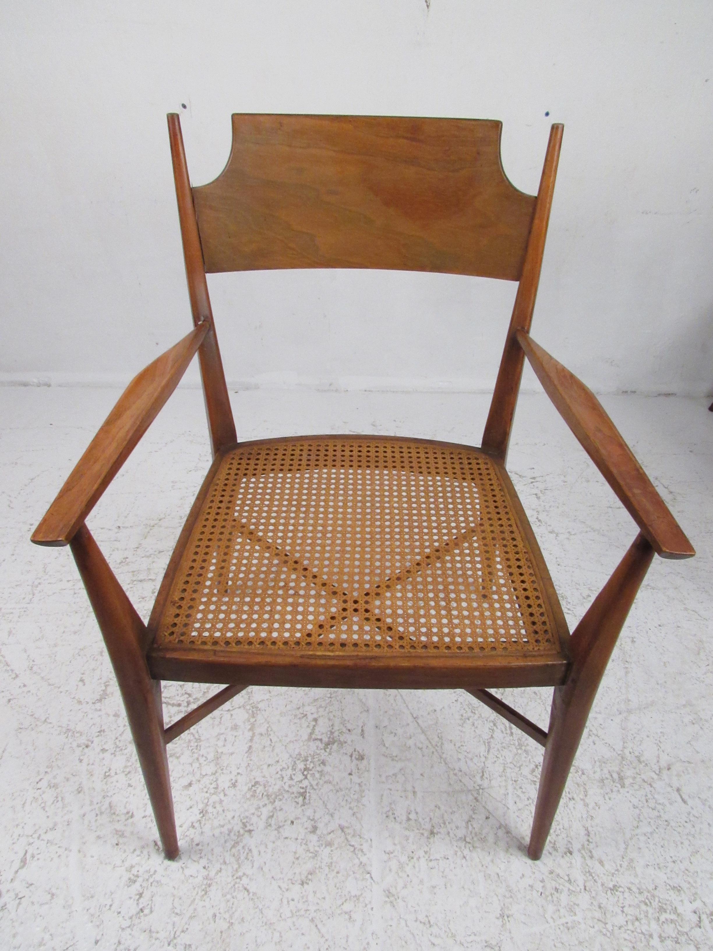 Set of Six Mid-Century Modern Cane and Walnut Dining Chairs For Sale 2