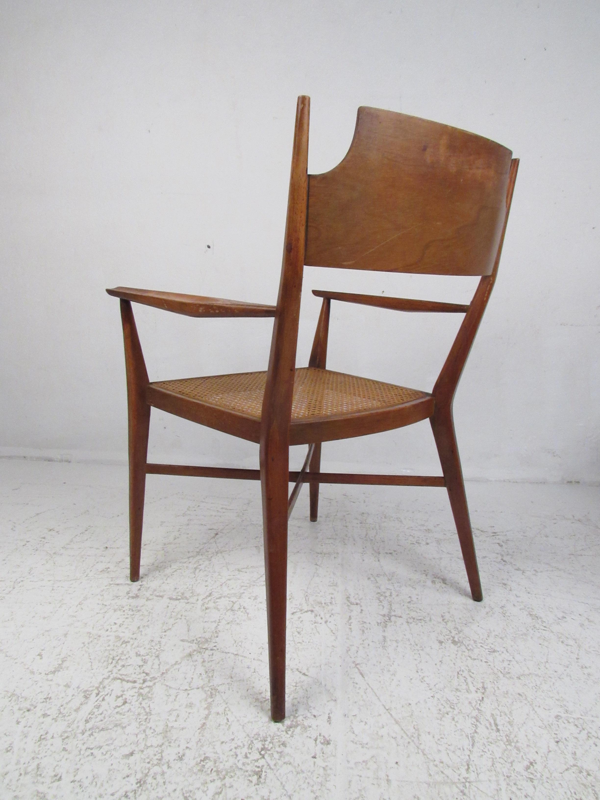 Set of Six Mid-Century Modern Cane and Walnut Dining Chairs For Sale 3