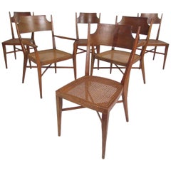 Set of Six Mid-Century Modern Cane and Walnut Dining Chairs