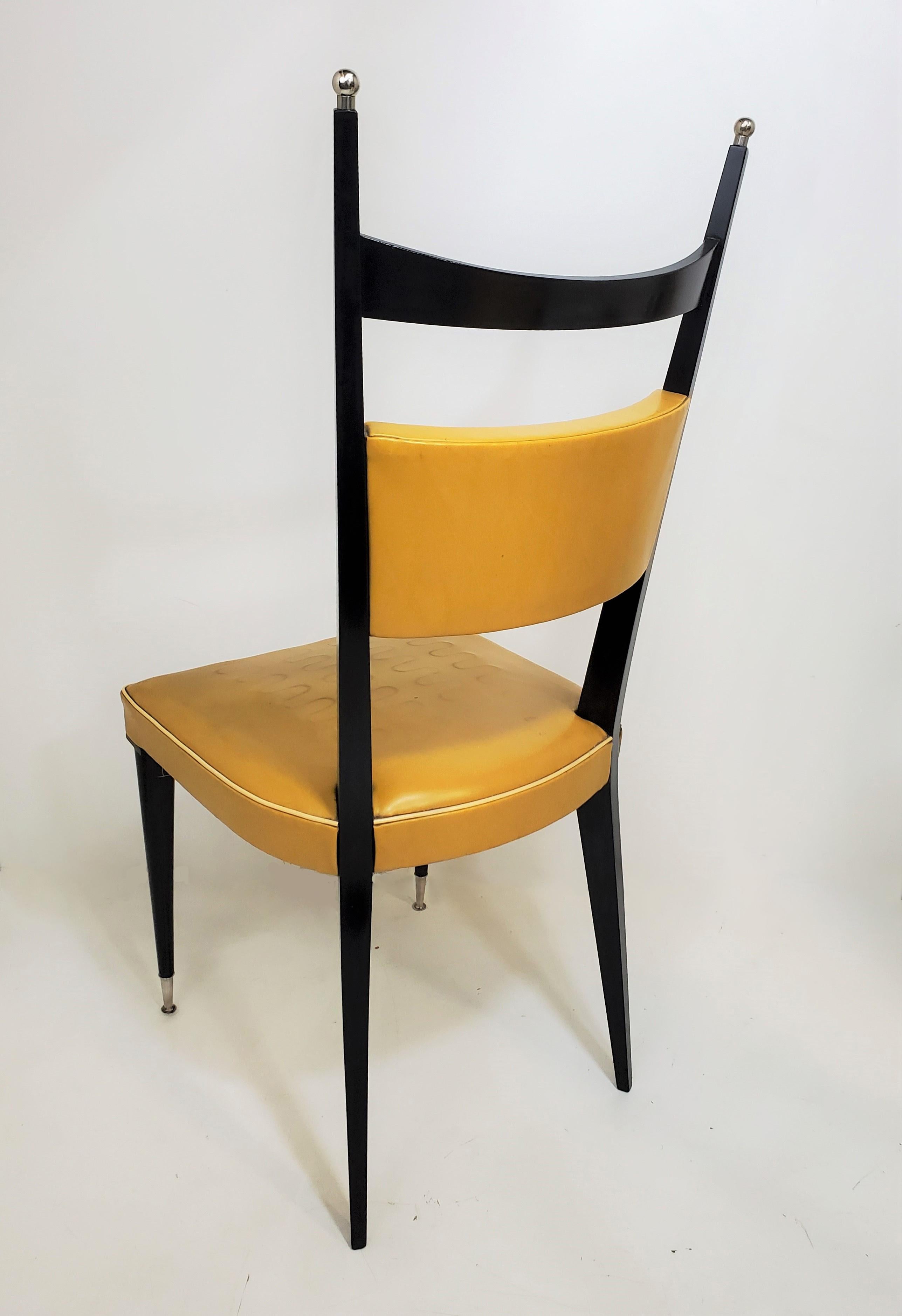 20th Century Set of Six Mid-Century Modern Chairs in Ebonized Wood with Nickel Balls & Sabots