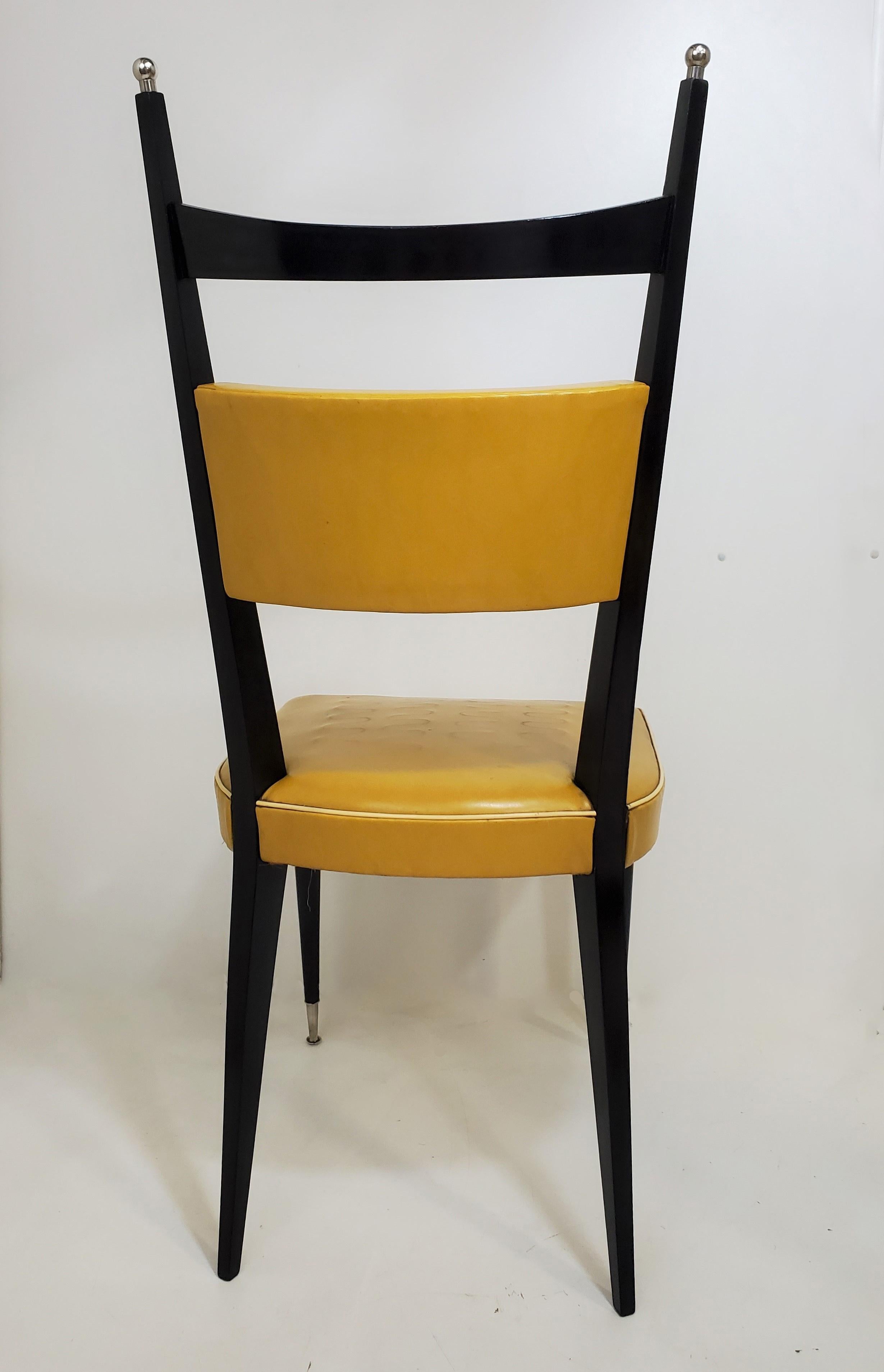 Set of Six Mid-Century Modern Chairs in Ebonized Wood with Nickel Balls & Sabots 1