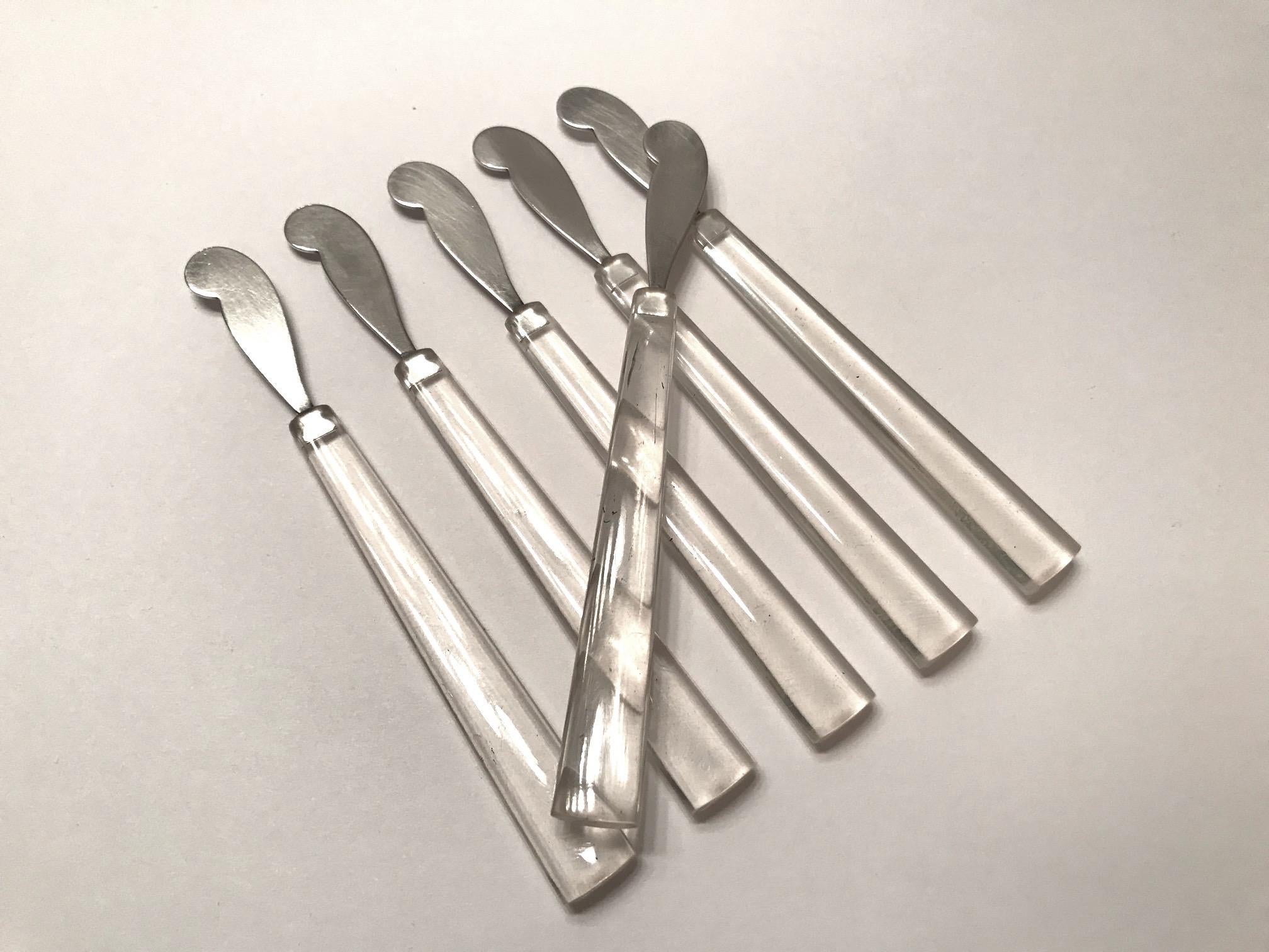 Set of Six Mid-Century Modern Cocktail Knives in Lucite 4