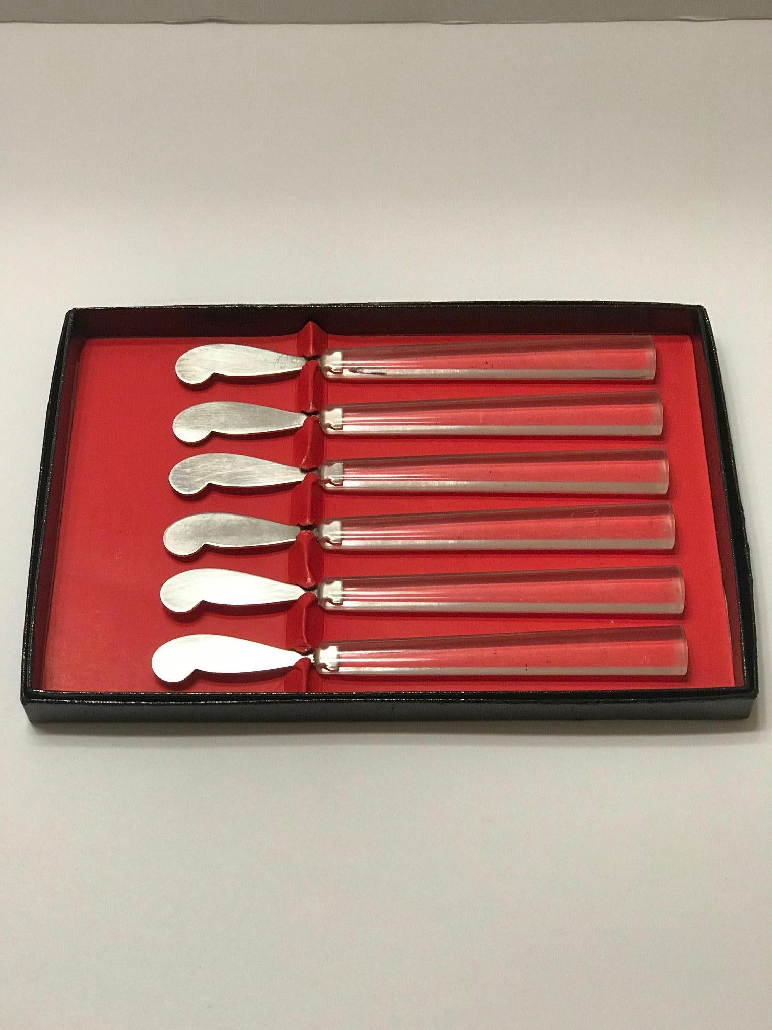 Set of Six Mid-Century Modern Cocktail Knives in Lucite 6
