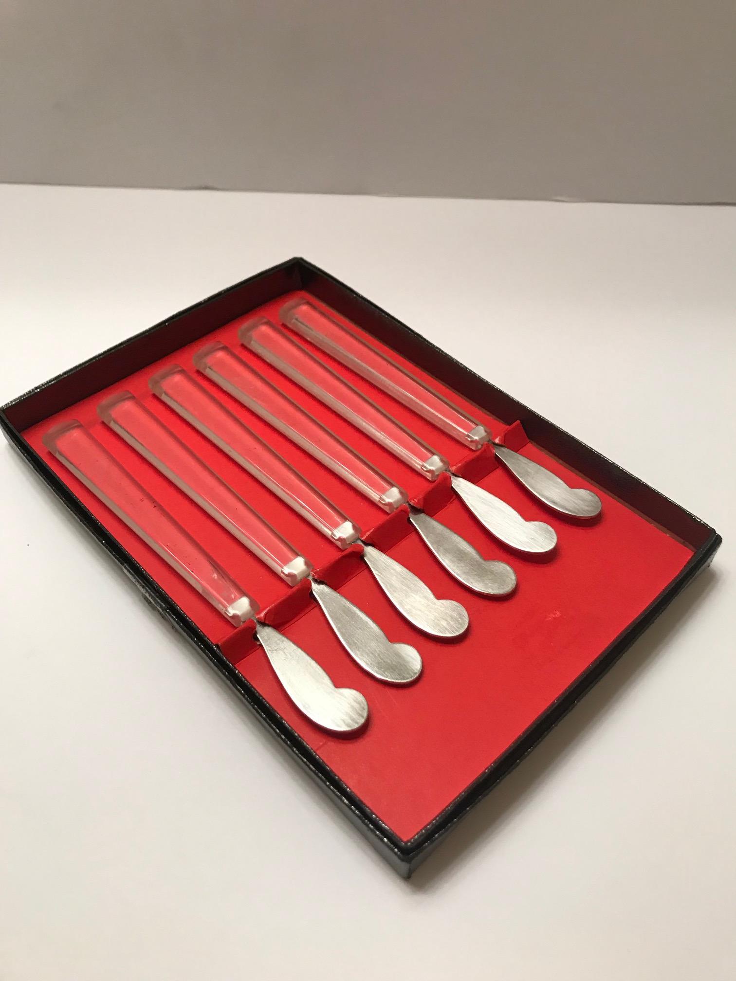 Set of Six Mid-Century Modern Cocktail Knives in Lucite 7