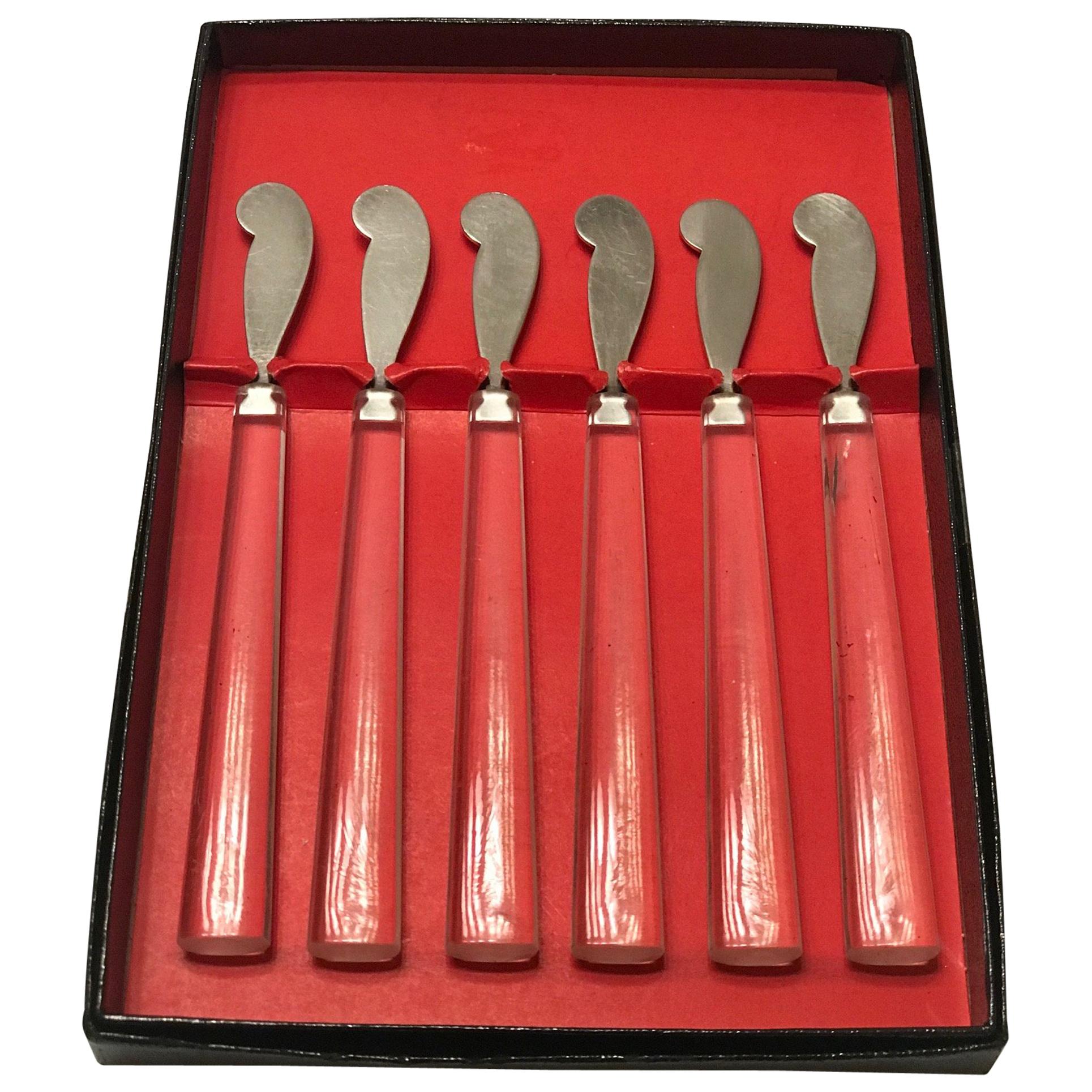 Set of Six Mid-Century Modern Cocktail Knives in Lucite