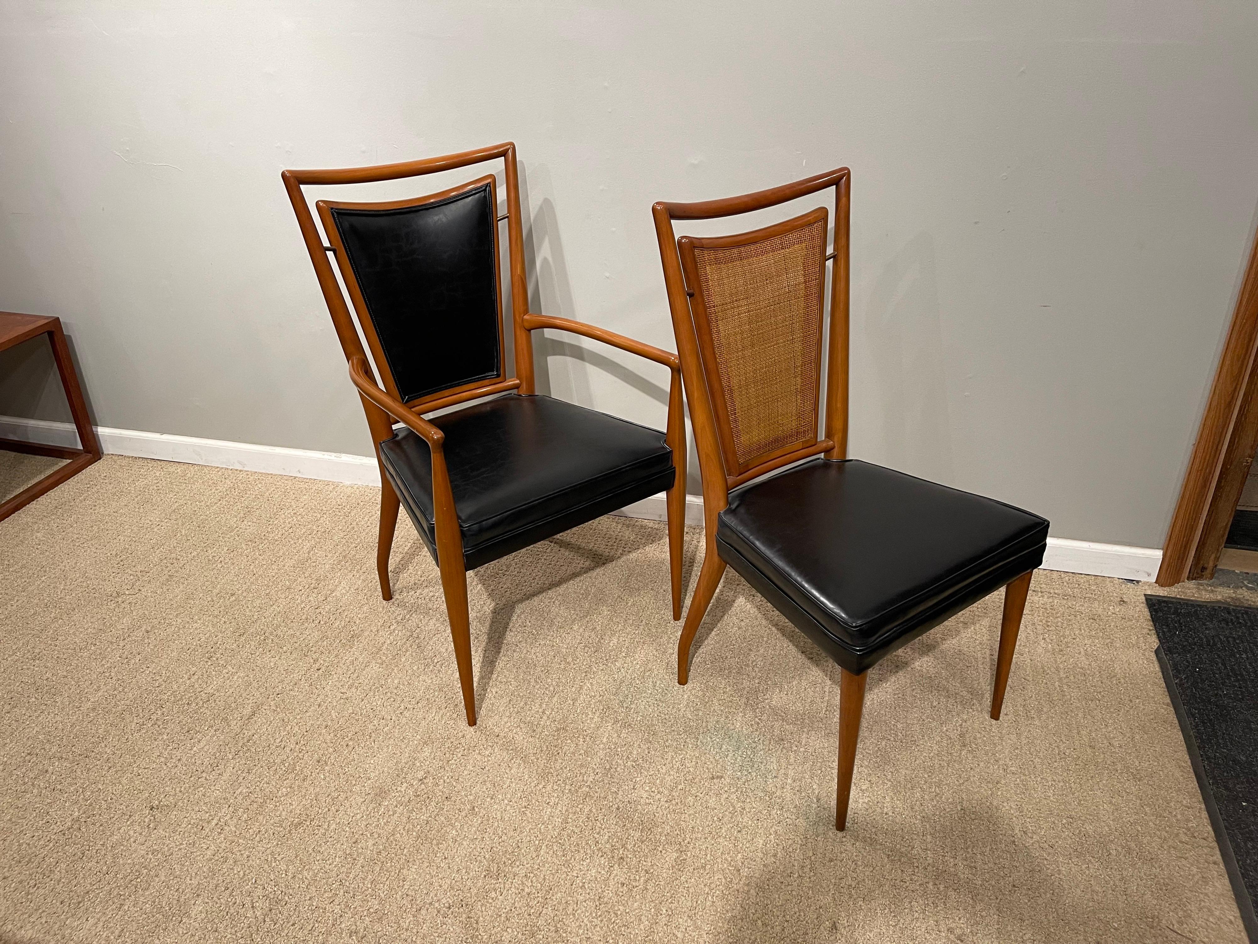 Polished Set of Six Mid-Century Modern Dining Chairs, 4 Side-Chairs  & 2 Arm-Chairs For Sale