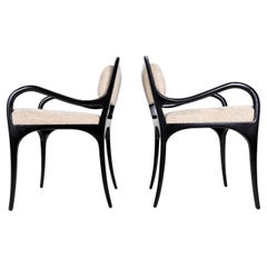 Set of Six Mid Century Modern Dining Chairs, Black, Boucle