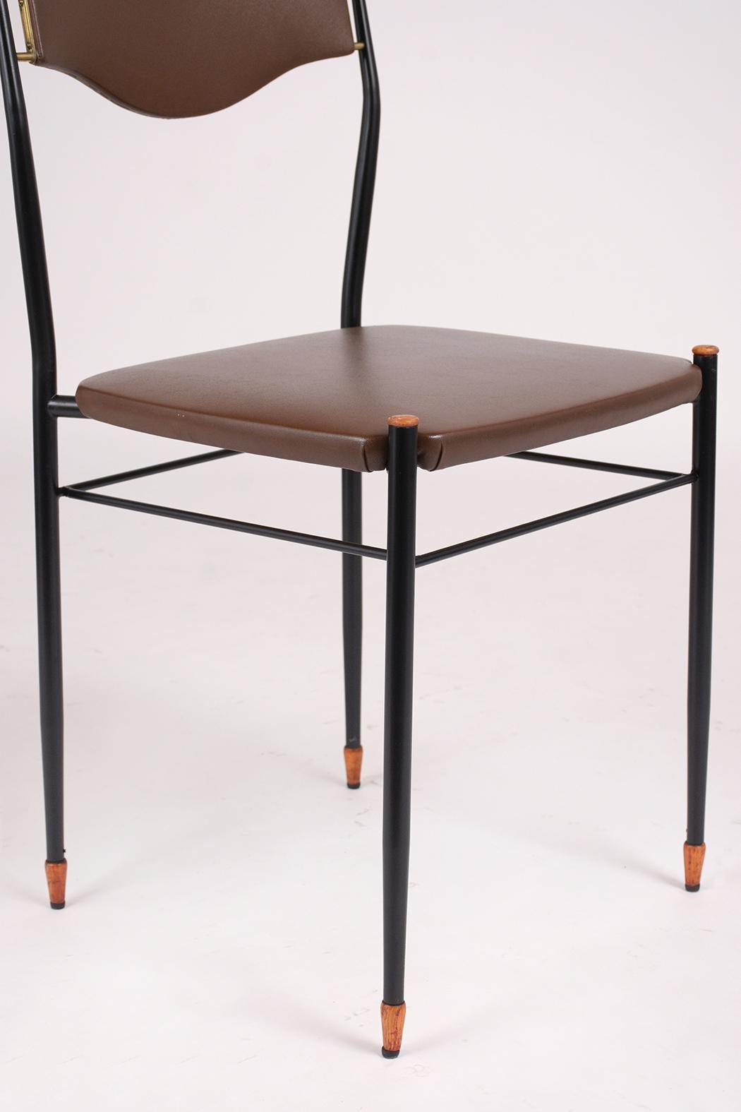 Italian Set of Six Mid-Century Modern Metal Dining Chairs