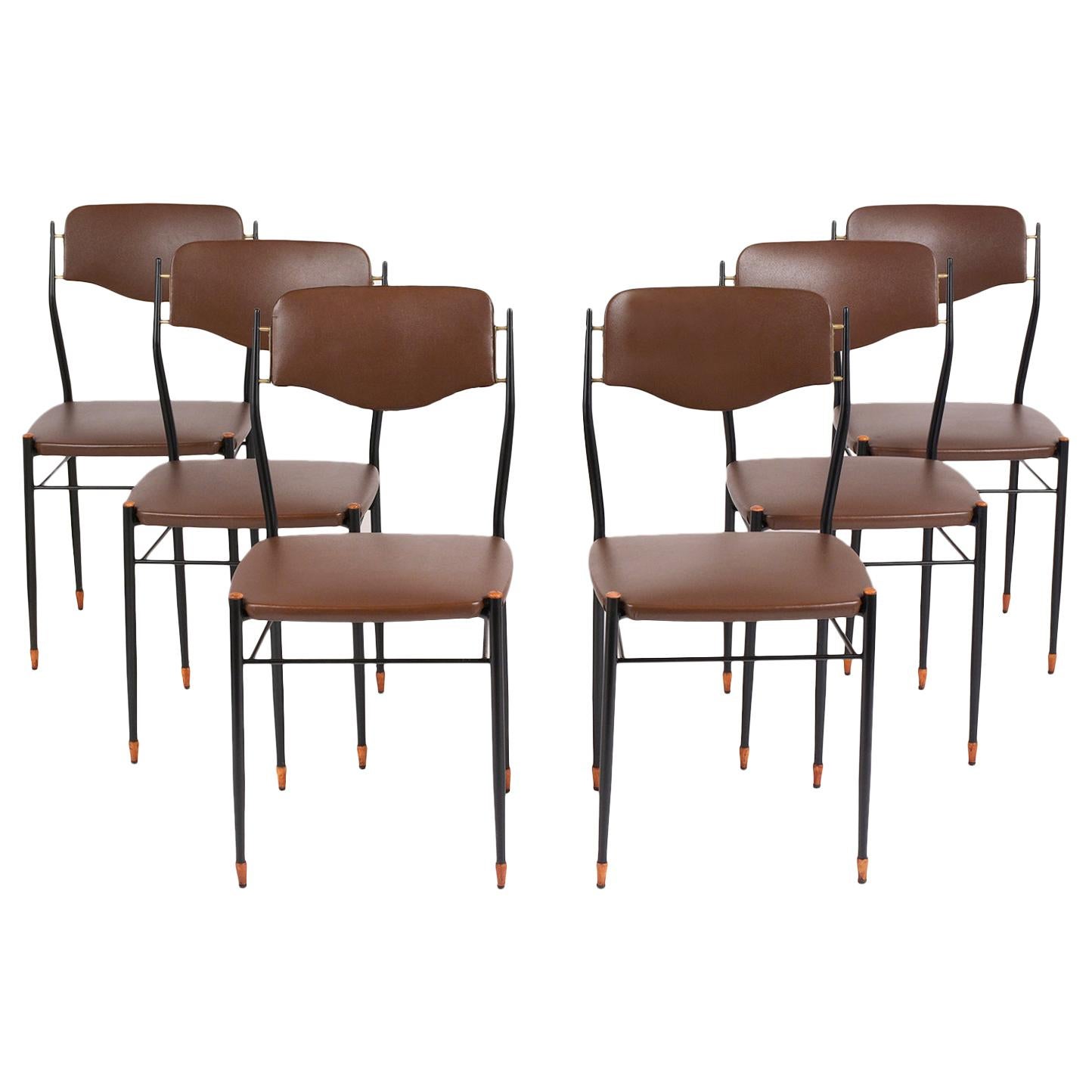 Set of Six Mid-Century Modern Metal Dining Chairs