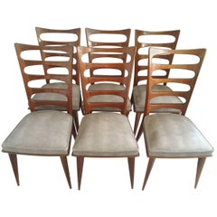 Vintage Set of Six Mid-Century Modern Dinning Room Chairs, France, 1950s