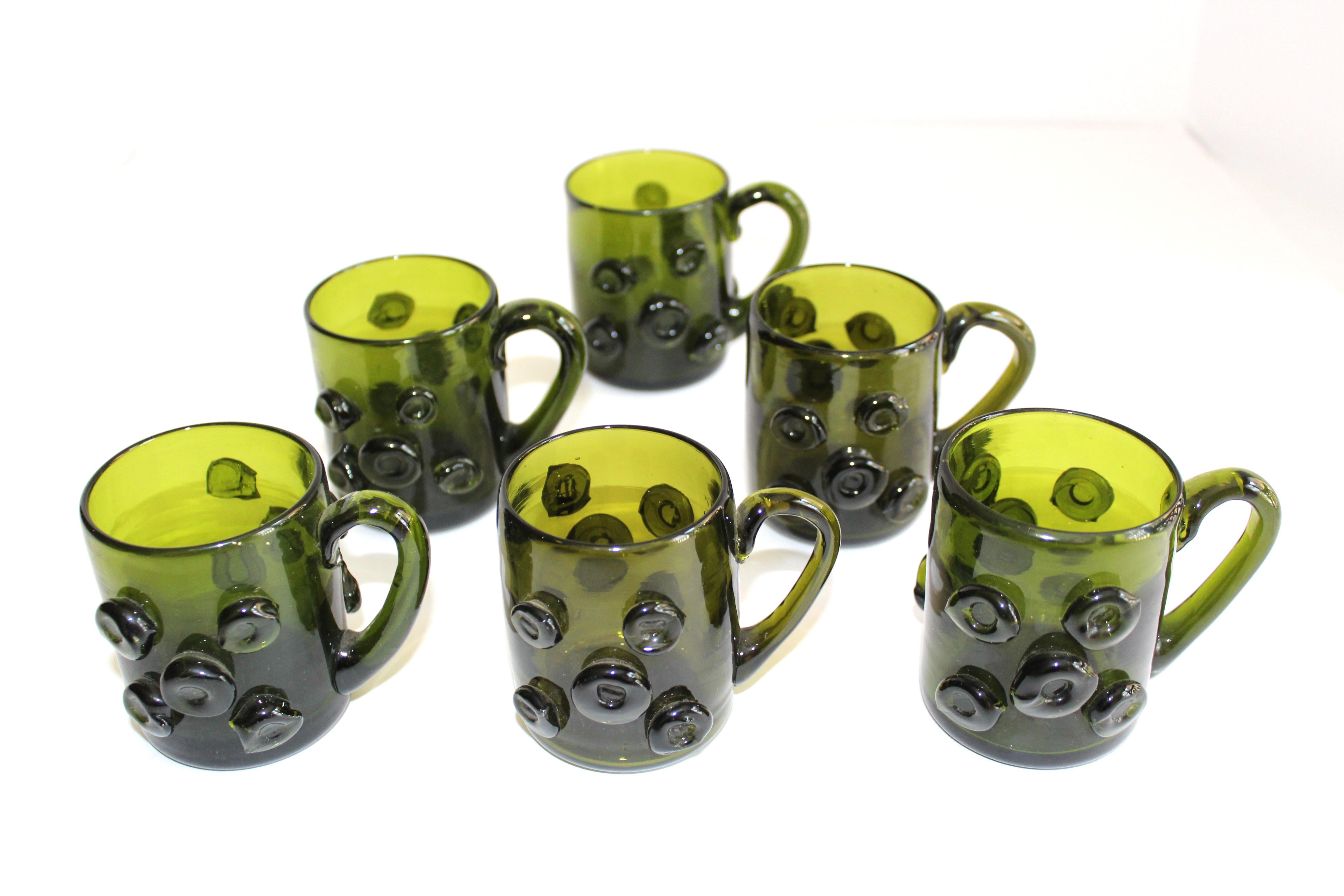 Mid-20th Century Set of Six Mid-Century Modern Glass Espresso Cups with Prunt Details
