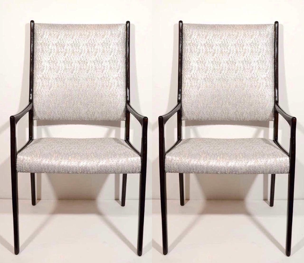 Danois Ensemble de six chaises de salle à manger à haut dossier, de style Gio Ponti, de style moderne du milieu du siècle dernier en vente