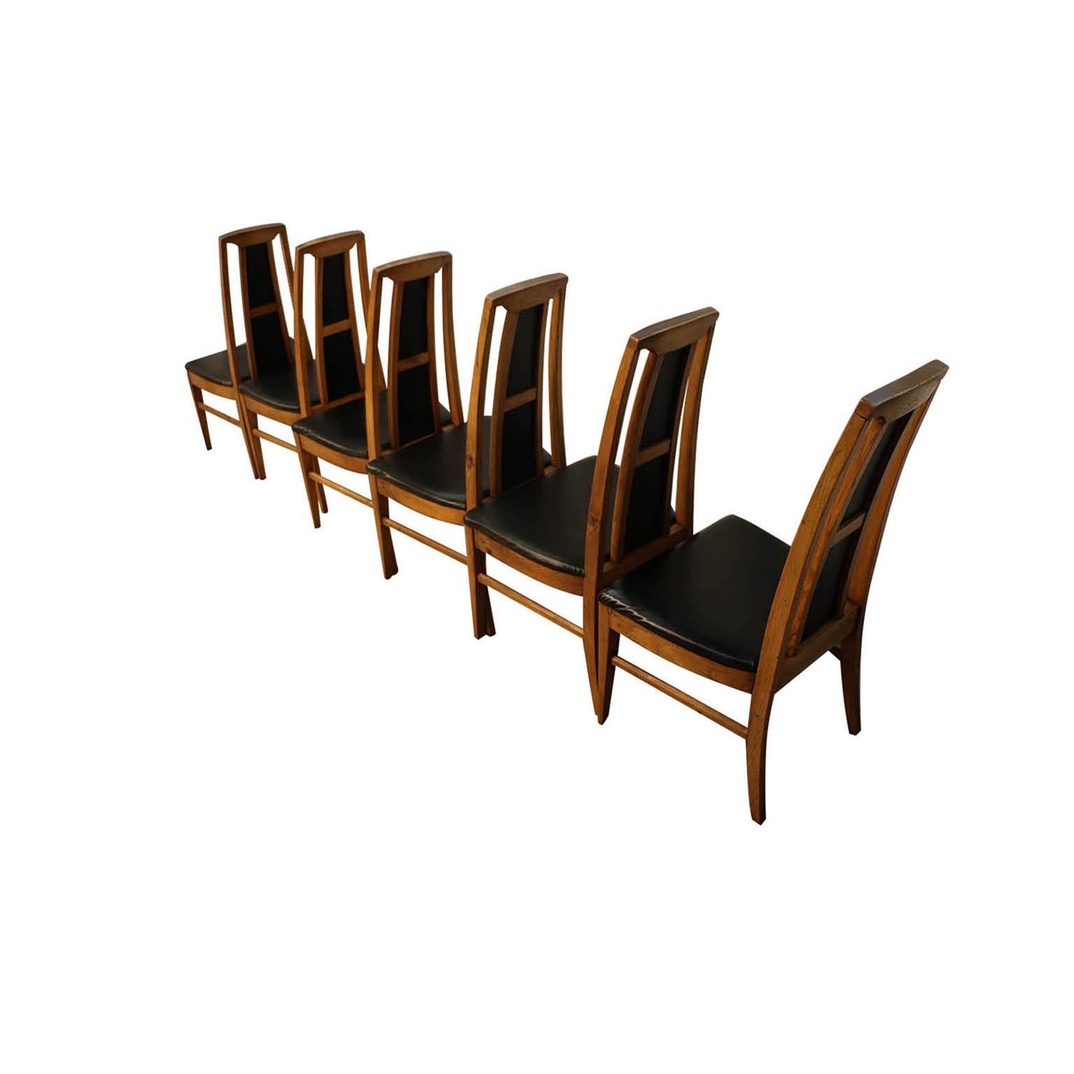 Set of Six Mid-Century Modern High Back Walnut Dining Chairs In Good Condition In Baltimore, MD