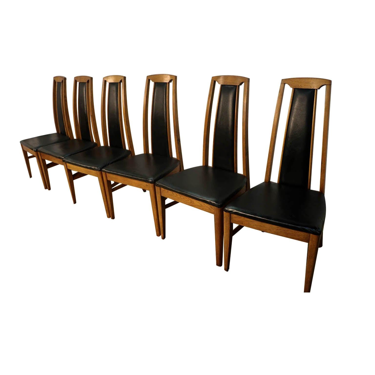 Set of Six Mid-Century Modern High Back Walnut Dining Chairs
