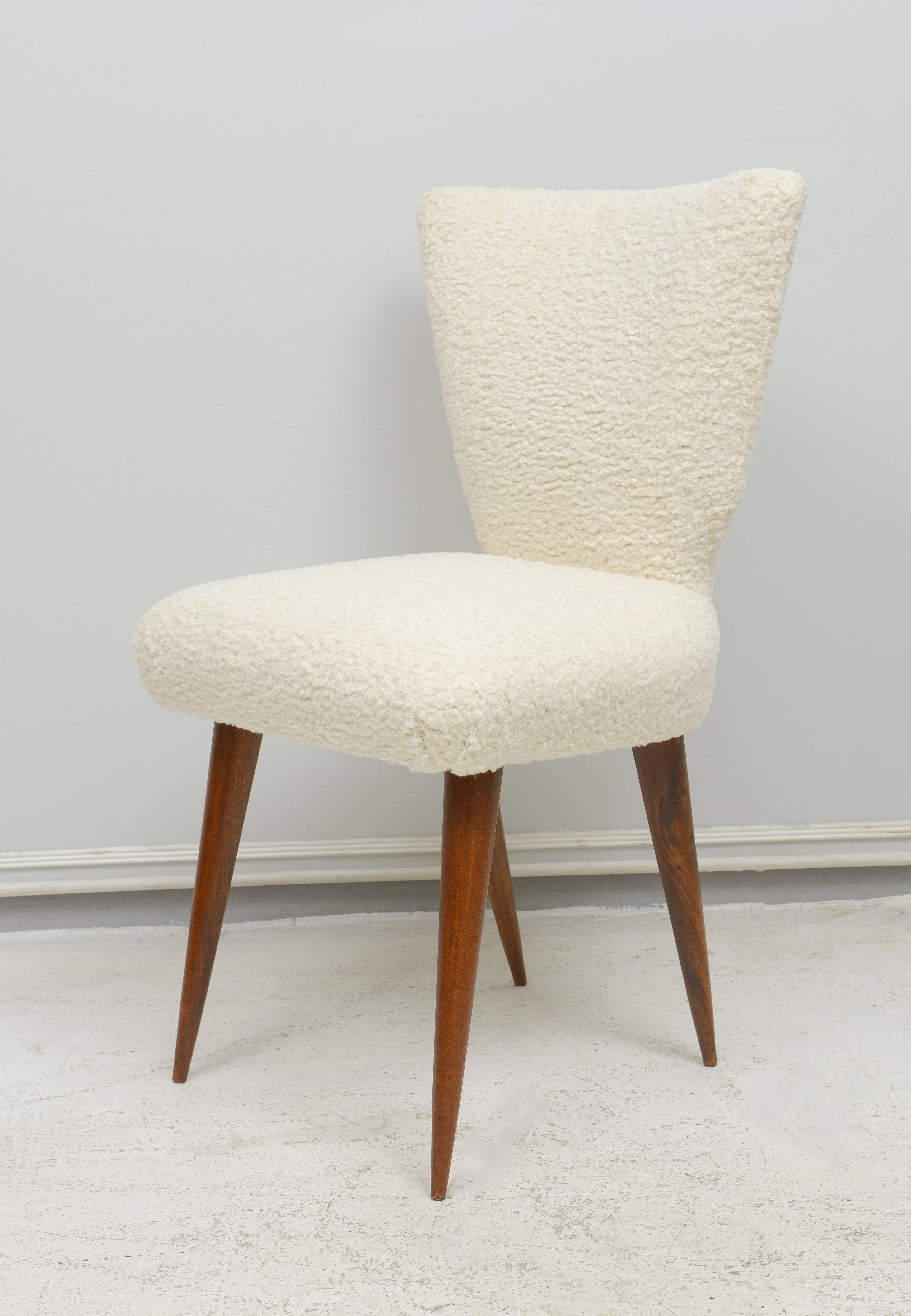 Set of Six Mid-Century Modern Italian Dining Chairs upholstered in Boucle Fabric- very comfortable 