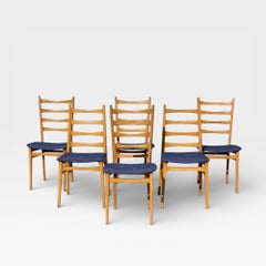 Set of Six Mid-Century Modern Ladderback Dining Chairs with New Upholstery