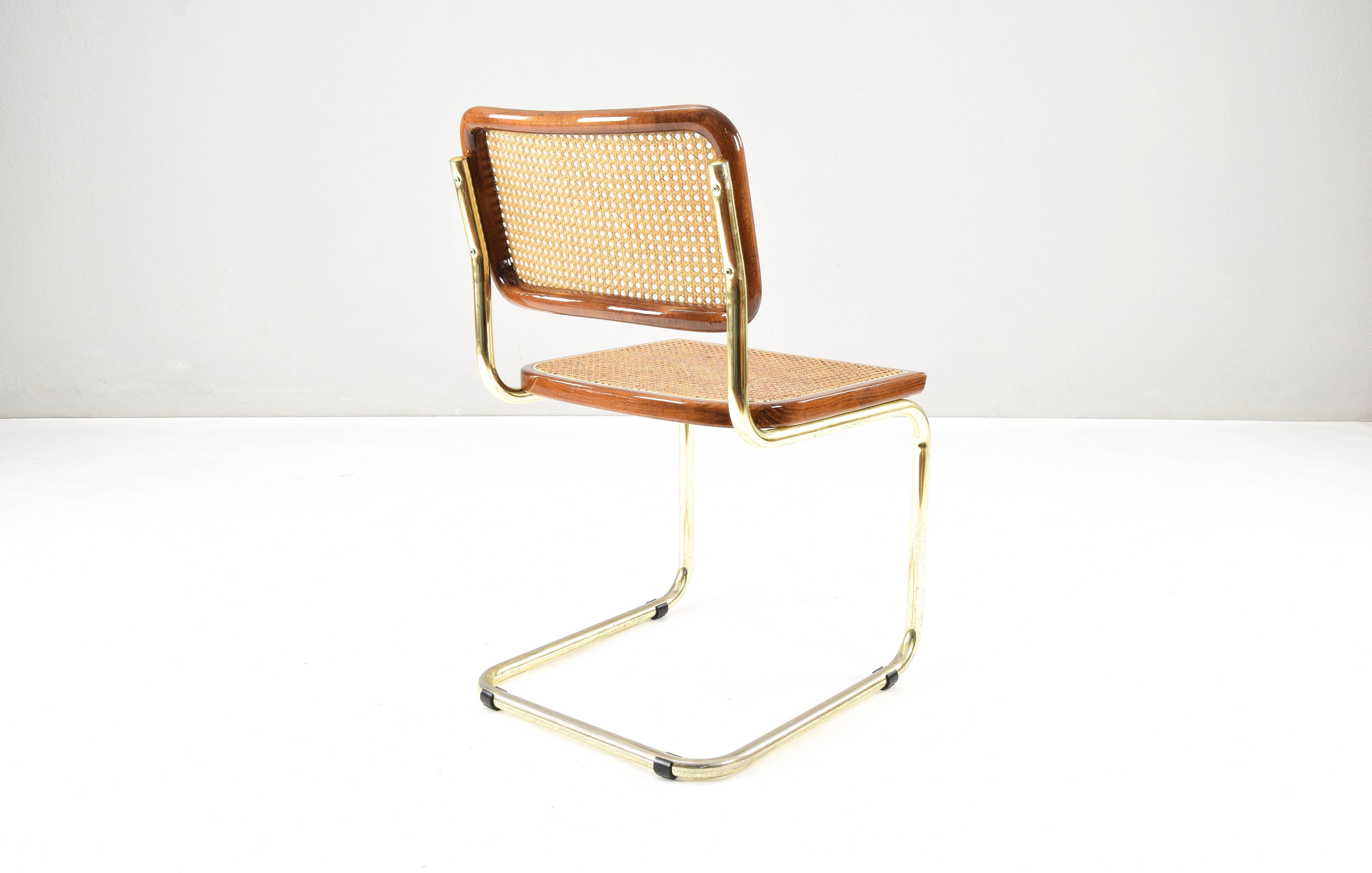 Set of Six Mid-Century Modern Marcel Breuer B32 Cesca Brass Chairs, Italy, 1970 4