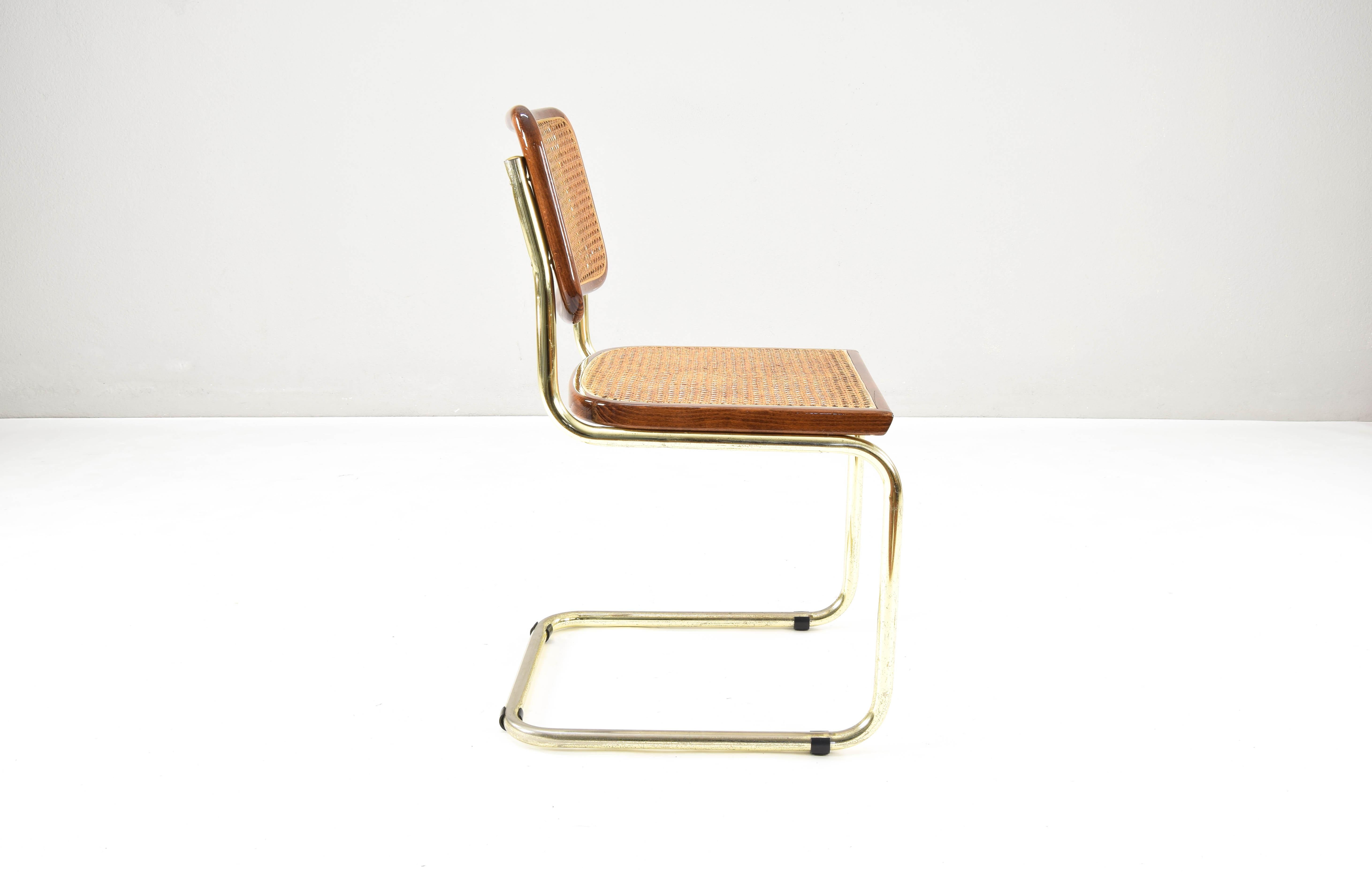 Set of Six Mid-Century Modern Marcel Breuer B32 Cesca Brass Chairs, Italy, 1970 5
