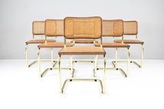 Satz von sechs modernen Marcel Breuer B32 Cesca-Messingstühlen aus der Mitte des Jahrhunderts, Italien, 1970