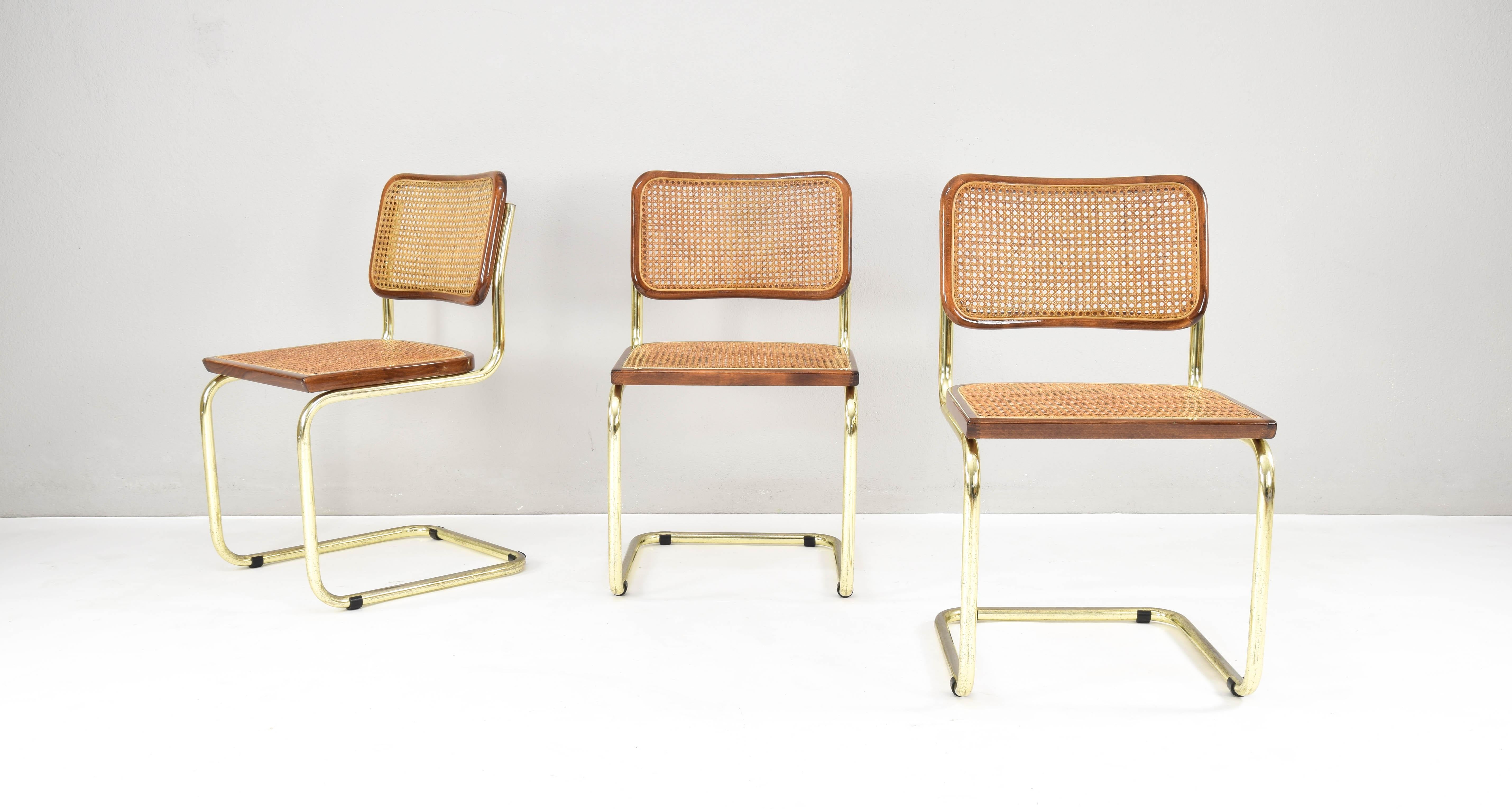 Italian Set of Six Mid-Century Modern Marcel Breuer B32 Cesca Brass Chairs, Italy, 1970