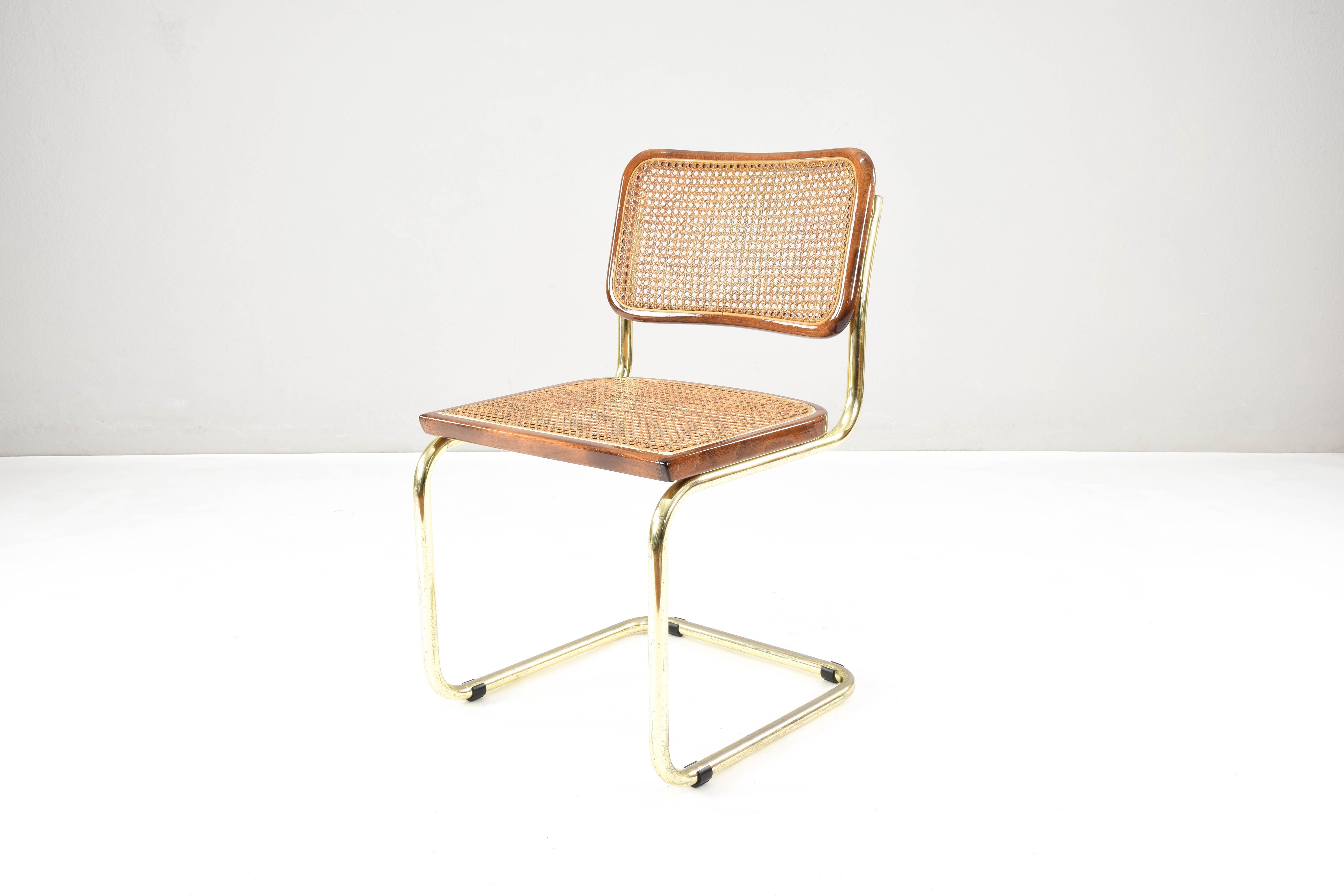 20th Century Set of Six Mid-Century Modern Marcel Breuer B32 Cesca Brass Chairs, Italy, 1970