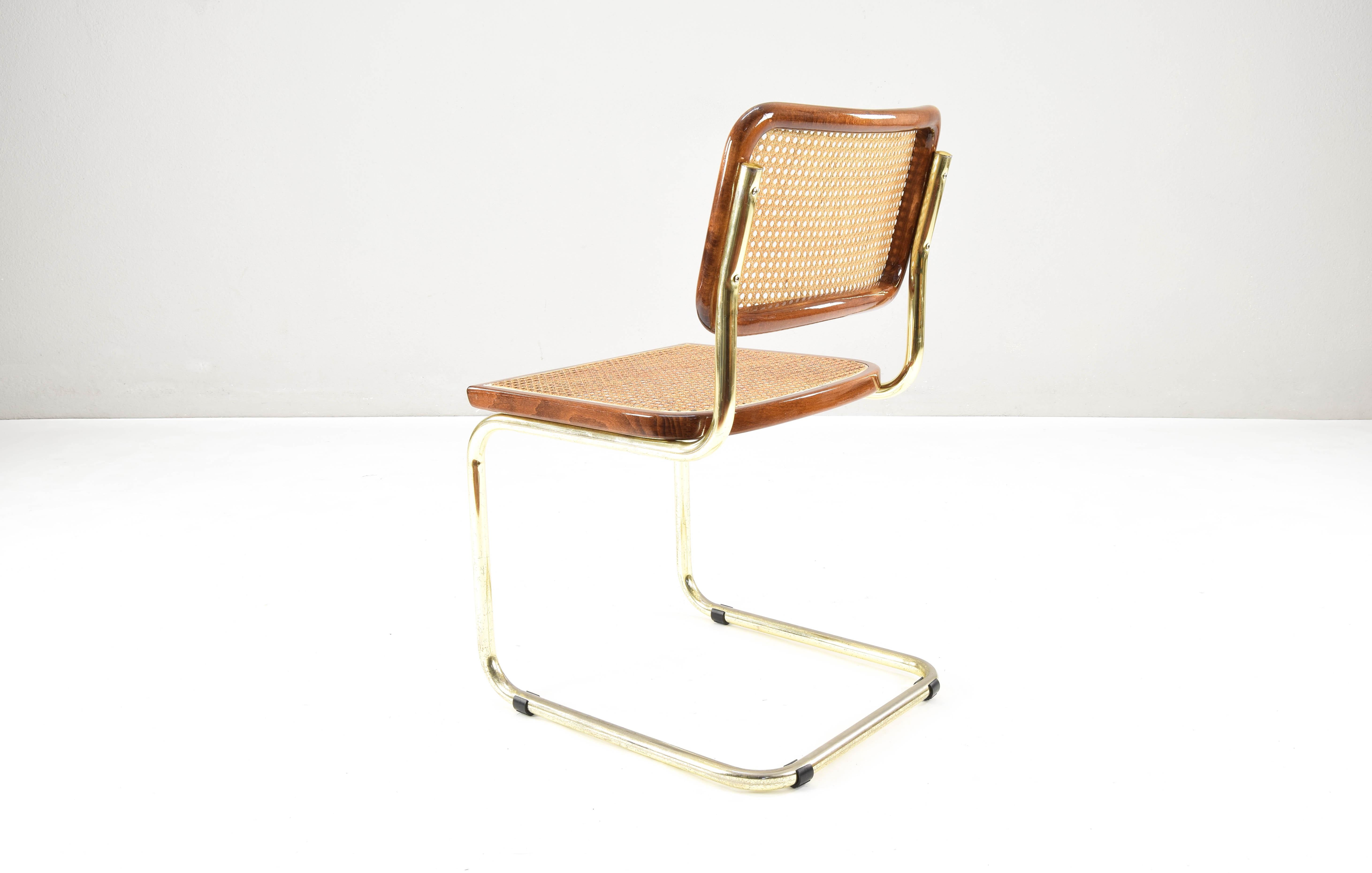 Set of Six Mid-Century Modern Marcel Breuer B32 Cesca Brass Chairs, Italy, 1970 2