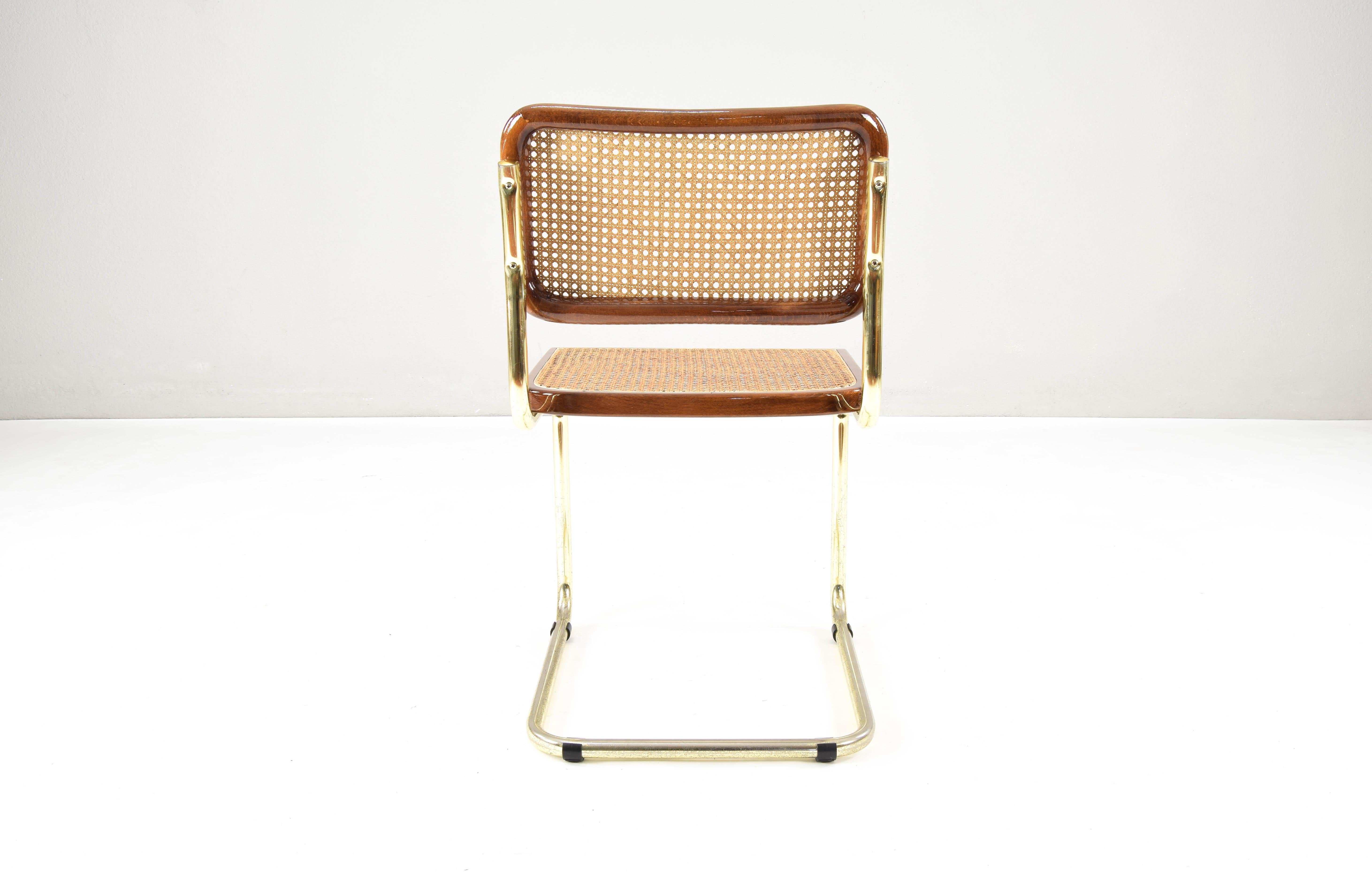 Set of Six Mid-Century Modern Marcel Breuer B32 Cesca Brass Chairs, Italy, 1970 3