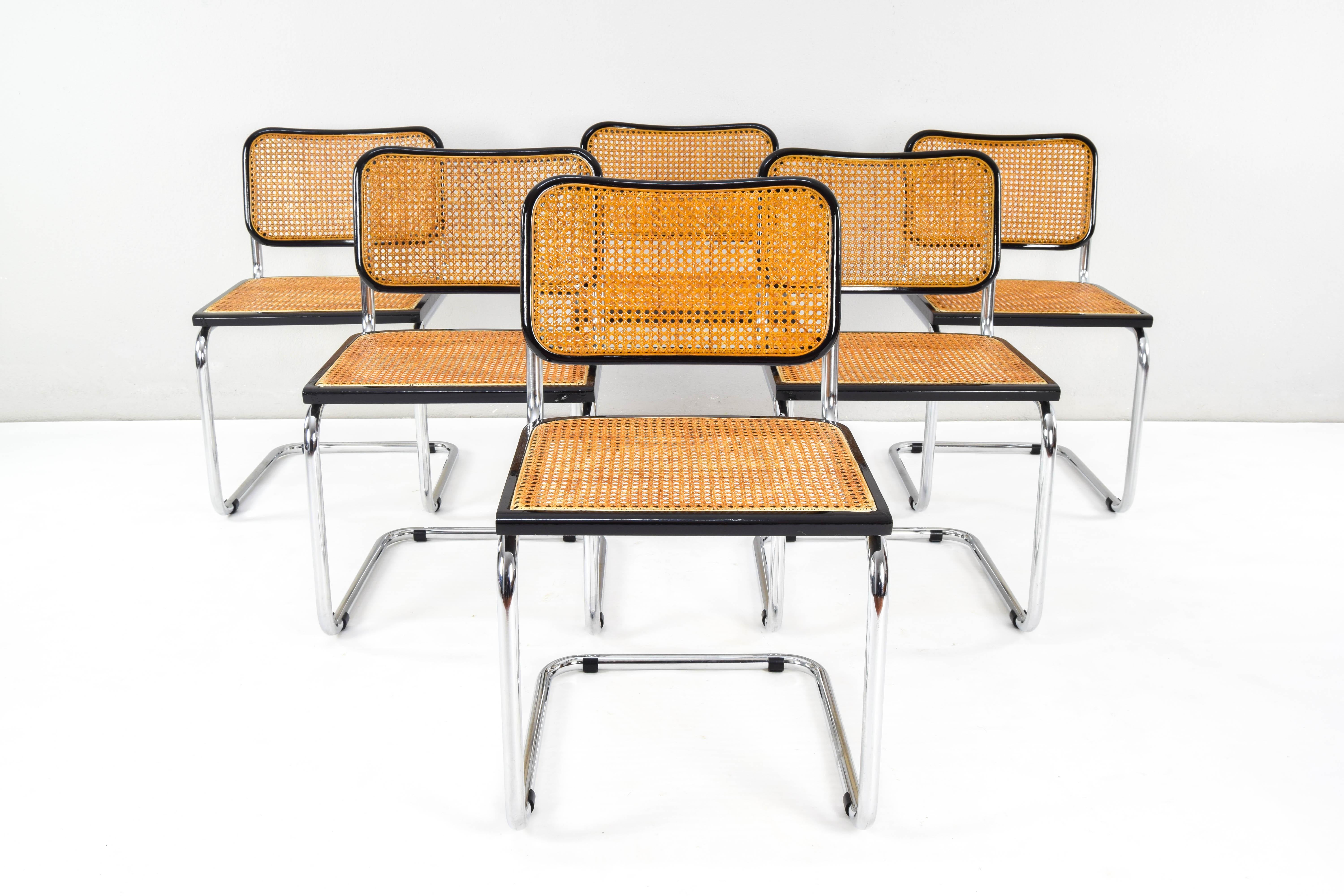 Italian Set of Six Mid-Century Modern Marcel Breuer B32 Cesca Chairs, Italy, 1970s