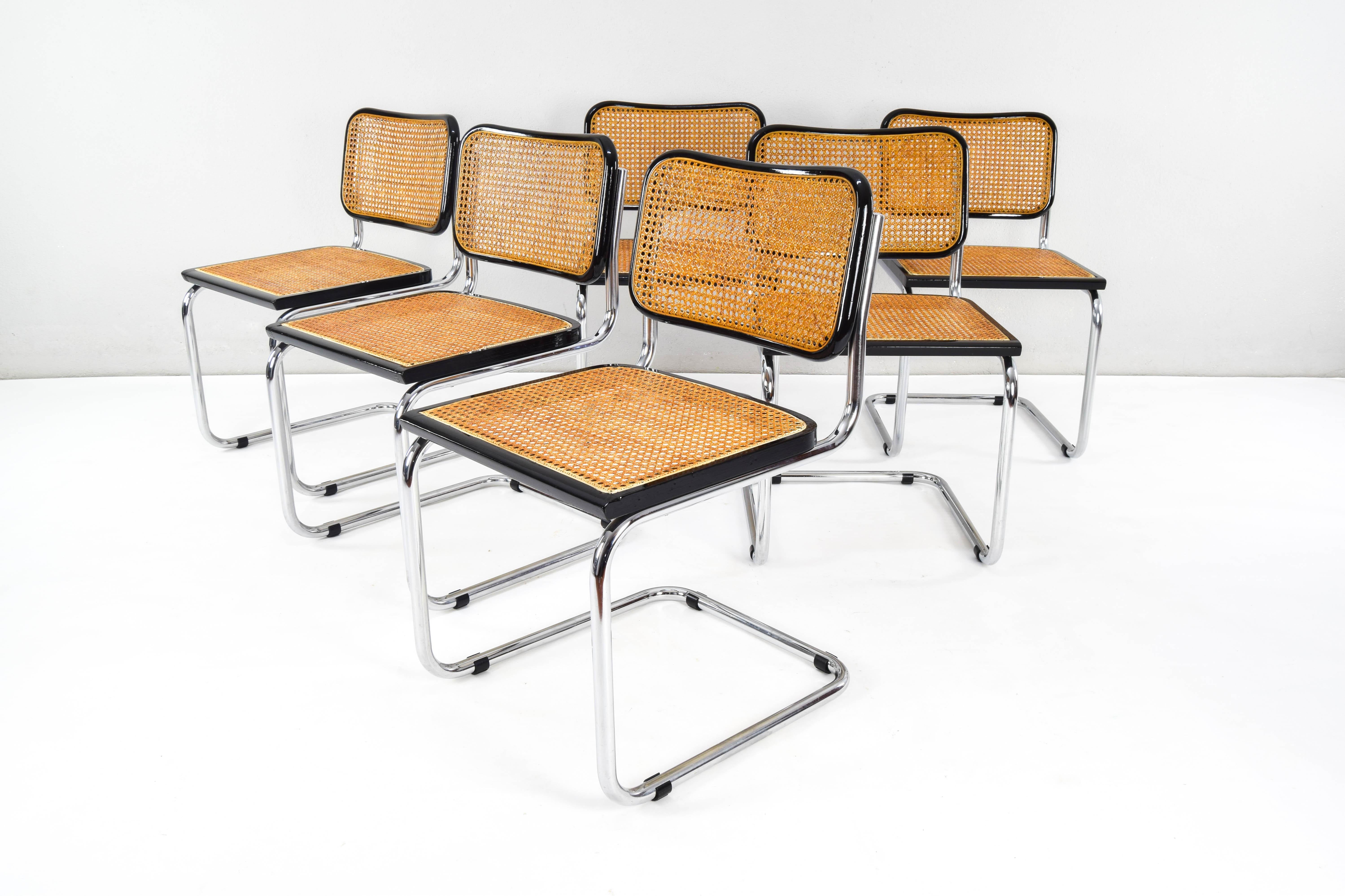 Set of Six Mid-Century Modern Marcel Breuer B32 Cesca Chairs, Italy, 1970s In Good Condition In Escalona, Toledo