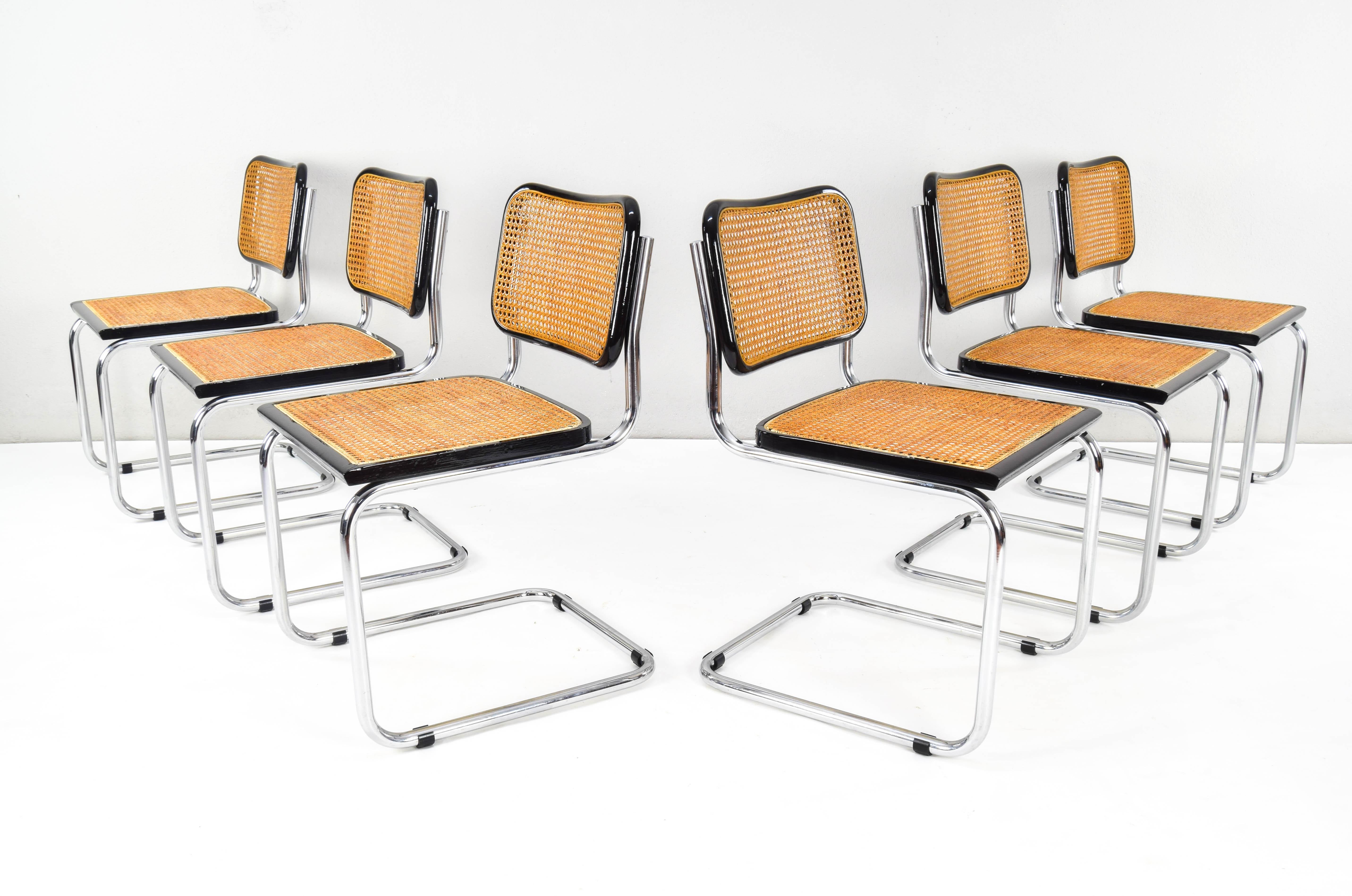 20th Century Set of Six Mid-Century Modern Marcel Breuer B32 Cesca Chairs, Italy, 1970s