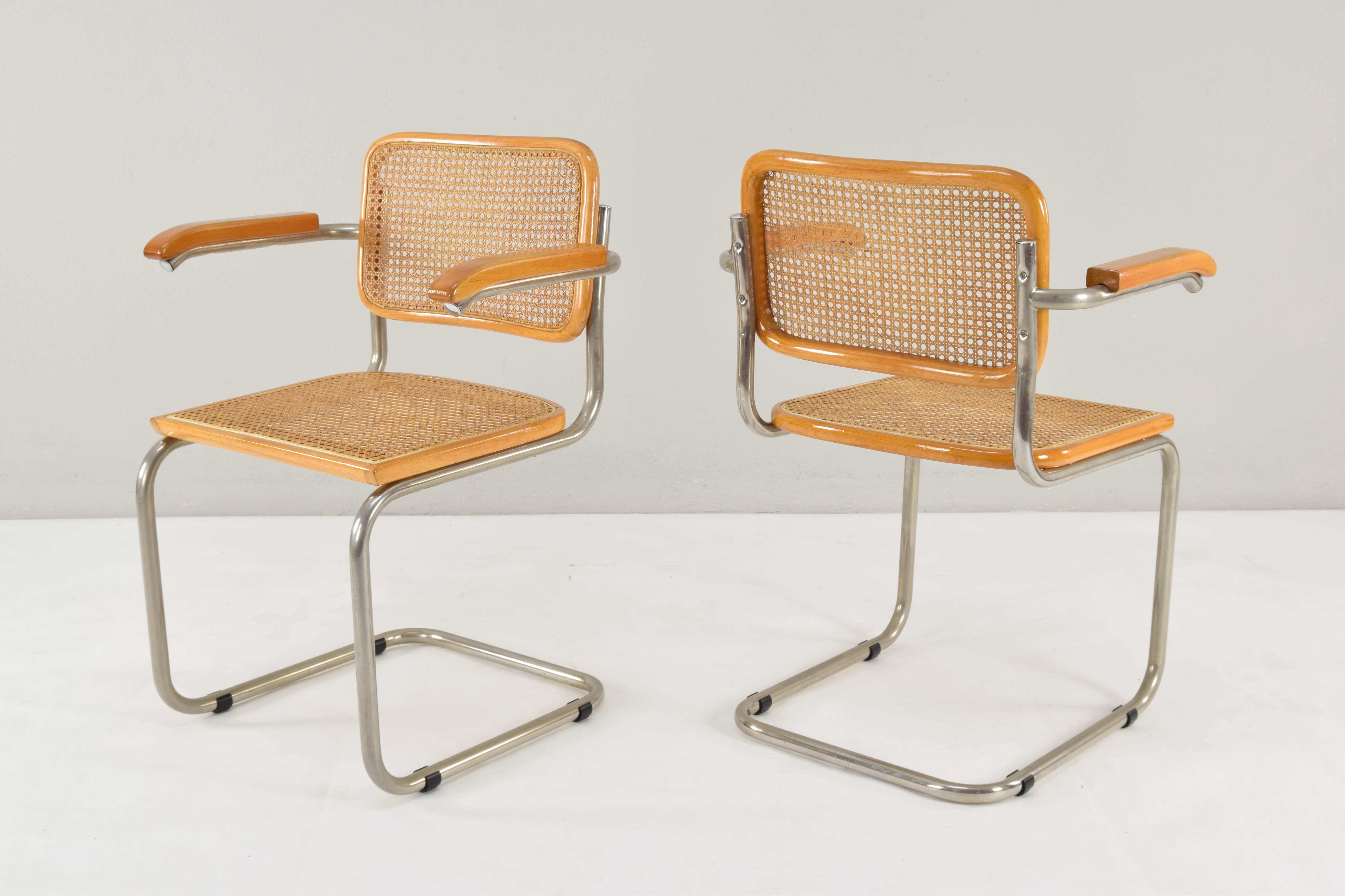 Italian Set of Six Mid-Century Modern Marcel Breuer Cesca Chairs, Italy, 1970s